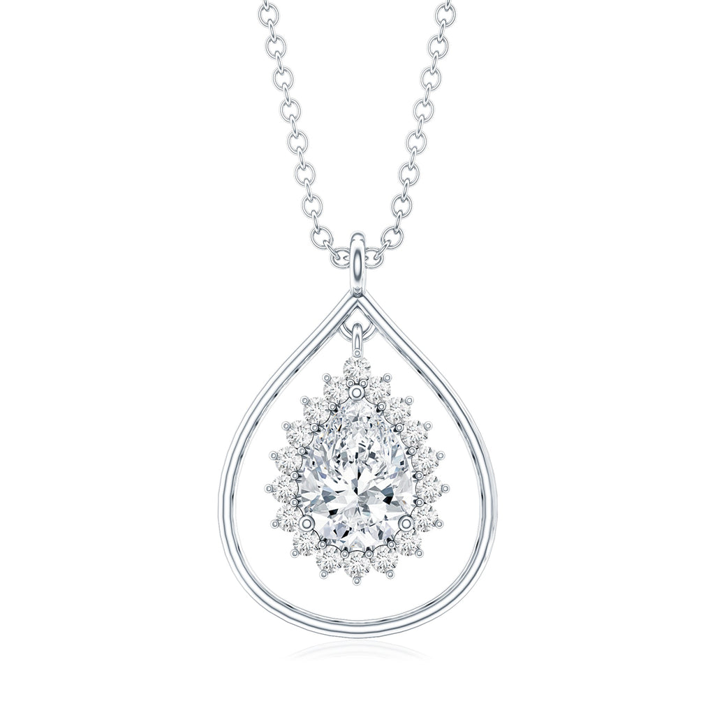 Moissanite Teardrop Pendant – Elegant Pear Shaped Halo Necklace for Women