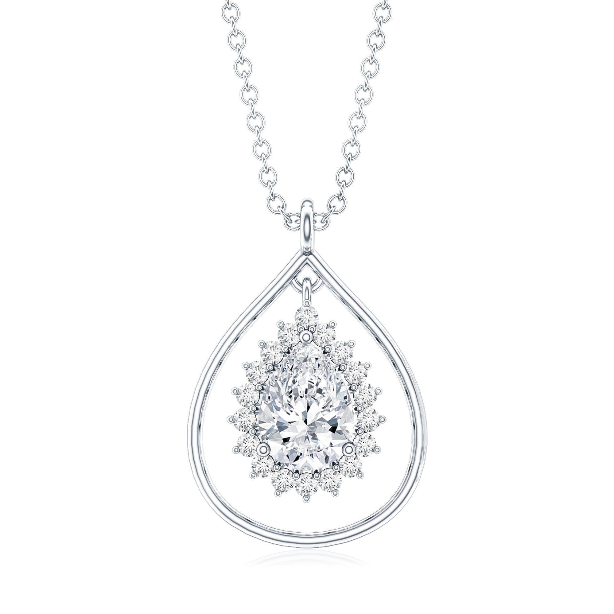 Moissanite Teardrop Pendant – Elegant Pear Shaped Halo Necklace for Women