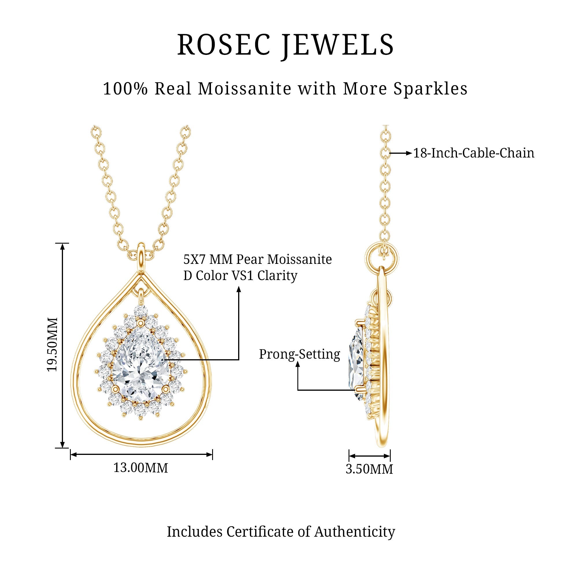Moissanite Teardrop Pendant – Elegant Pear Shaped Halo Necklace for Women