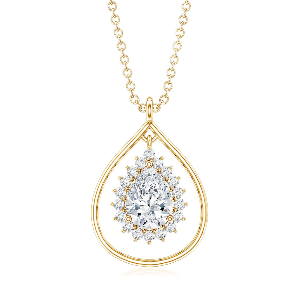 Moissanite Teardrop Pendant – Elegant Pear Shaped Halo Necklace for Women