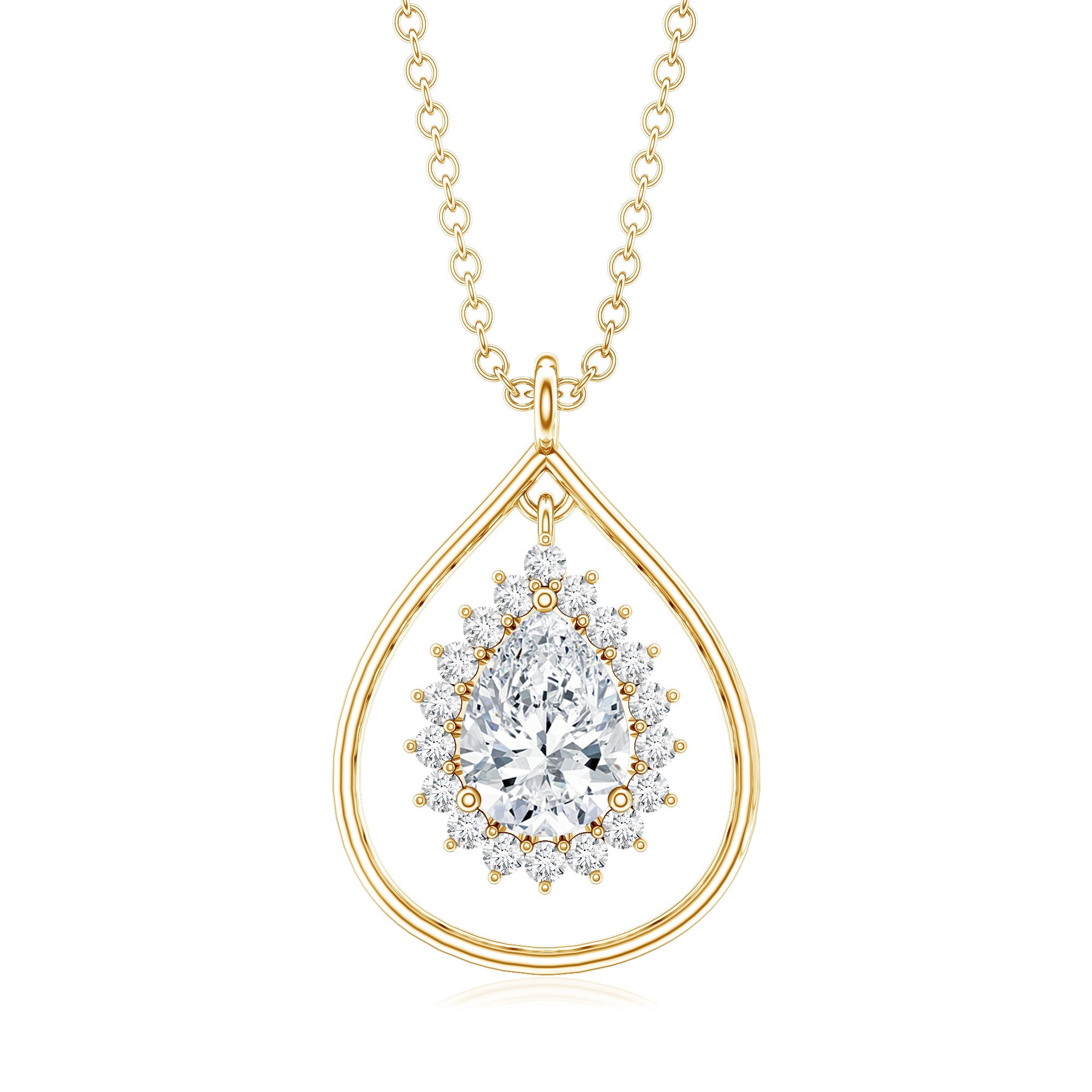 Moissanite Teardrop Pendant – Elegant Pear Shaped Halo Necklace for Women