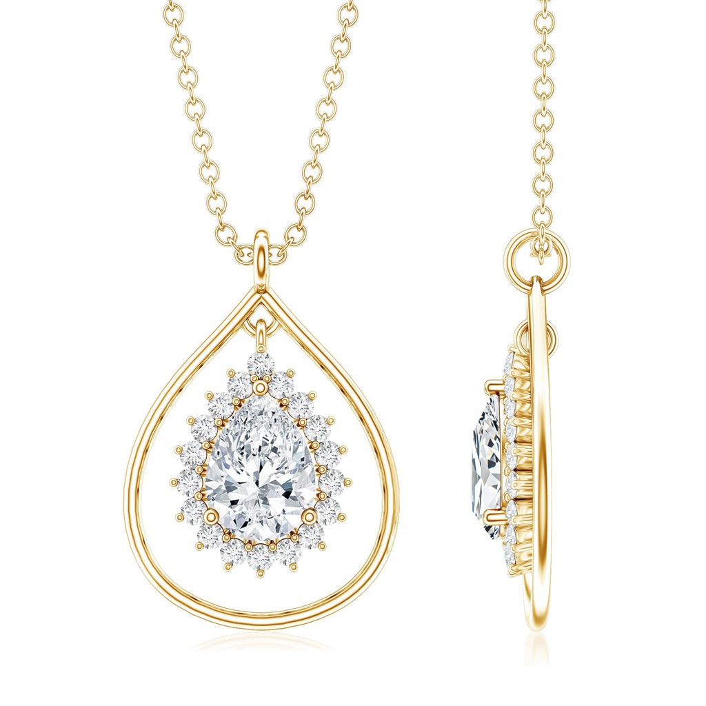 Moissanite Teardrop Pendant – Elegant Pear Shaped Halo Necklace for Women