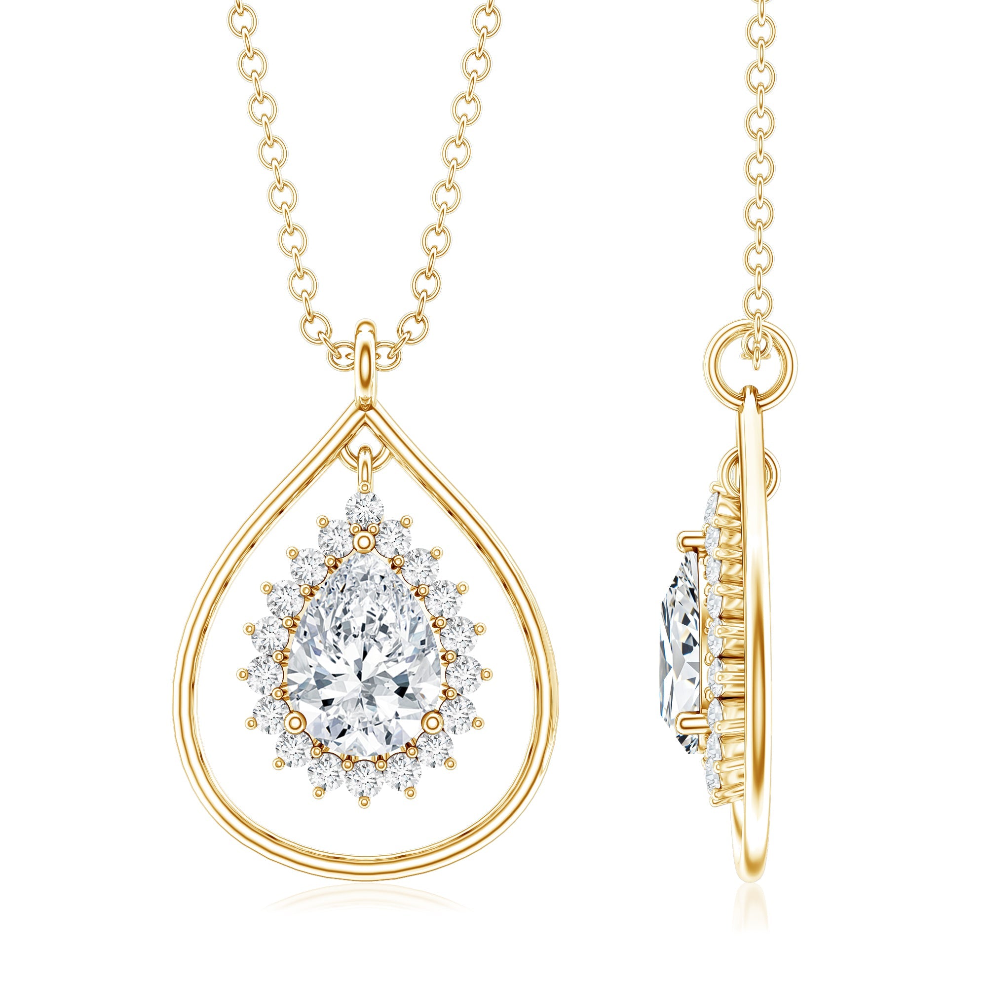 Moissanite Teardrop Pendant – Elegant Pear Shaped Halo Necklace for Women