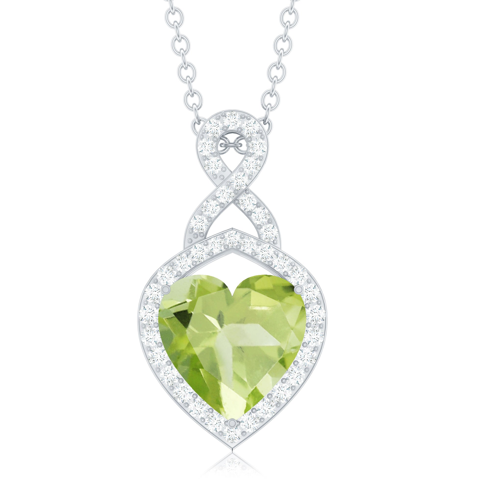 Peridot Infinity Pendant – 2 Carat Heart Shape Necklace with Moissanite Stones