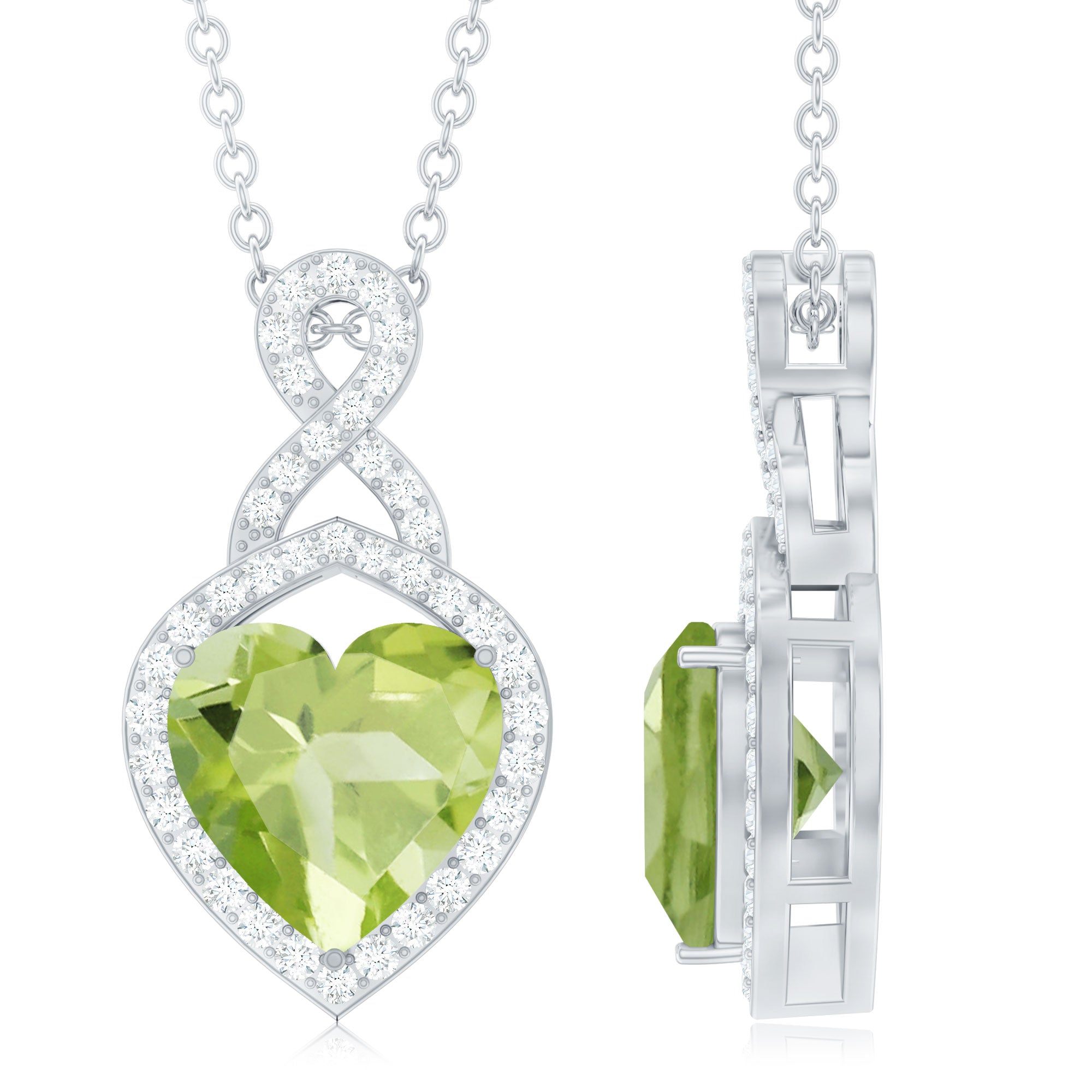 Peridot Infinity Pendant – 2 Carat Heart Shape Necklace with Moissanite Stones
