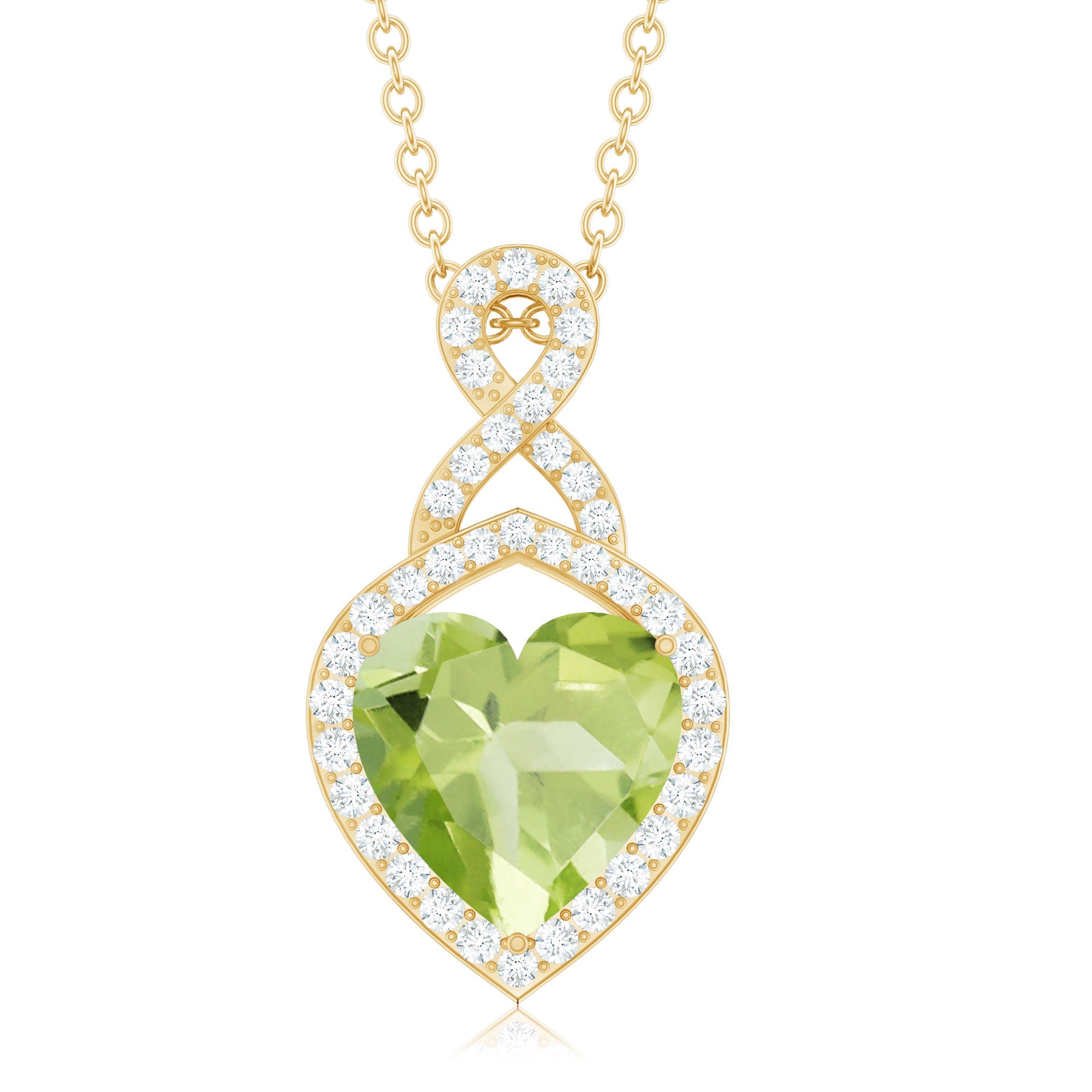 Peridot Infinity Pendant – 2 Carat Heart Shape Necklace with Moissanite Stones