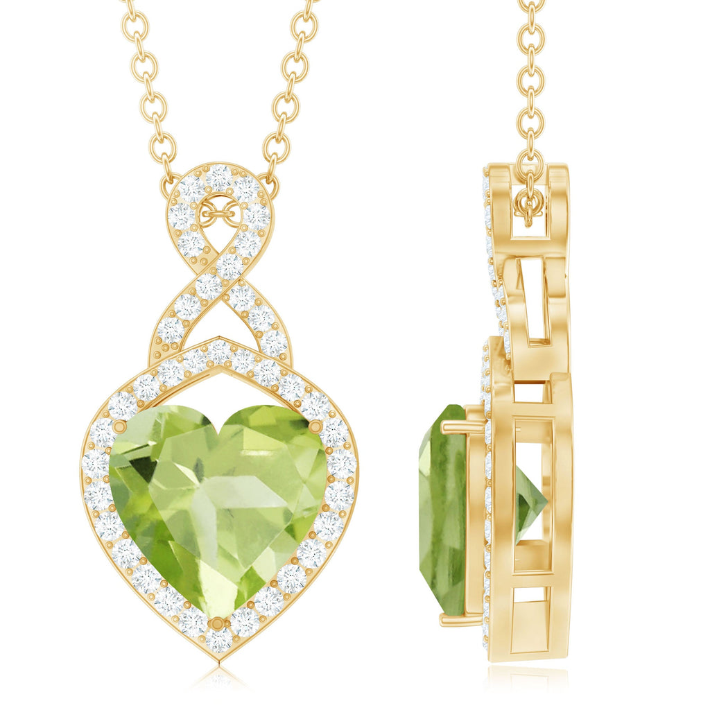 Peridot Infinity Pendant – 2 Carat Heart Shape Necklace with Moissanite Stones