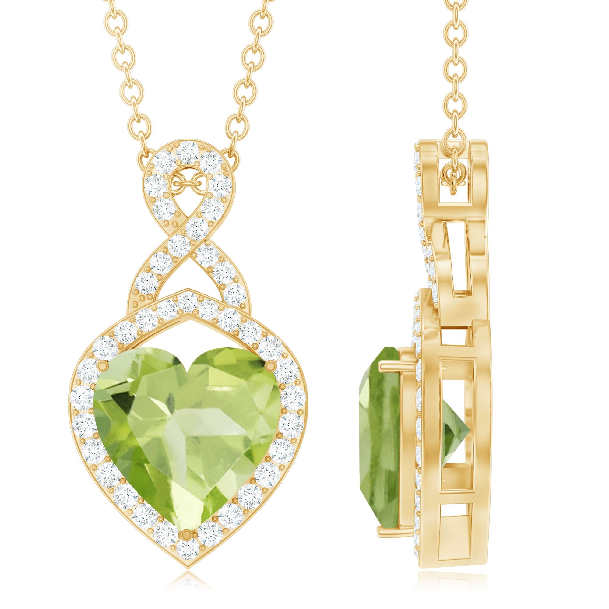 Peridot Infinity Pendant – 2 Carat Heart Shape Necklace with Moissanite Stones