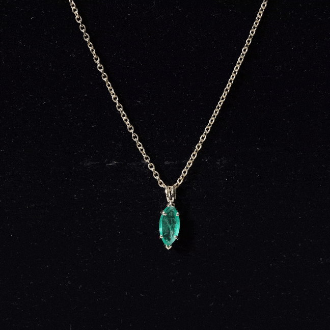 Emerald Pendant Necklace - Marquise Cut Solitaire Green Gemstone Jewelry Gift