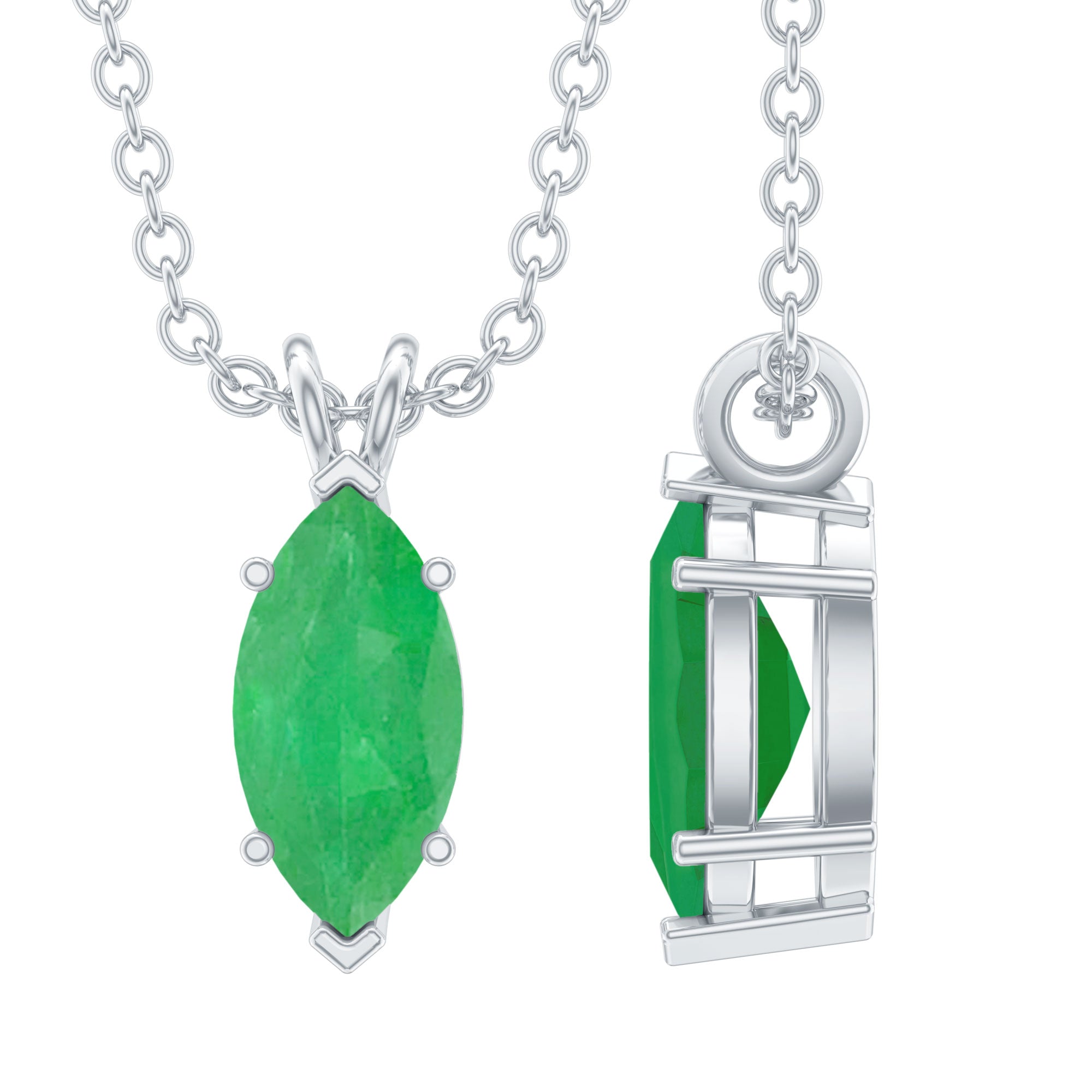Emerald Pendant Necklace - Marquise Cut Solitaire Green Gemstone Jewelry Gift