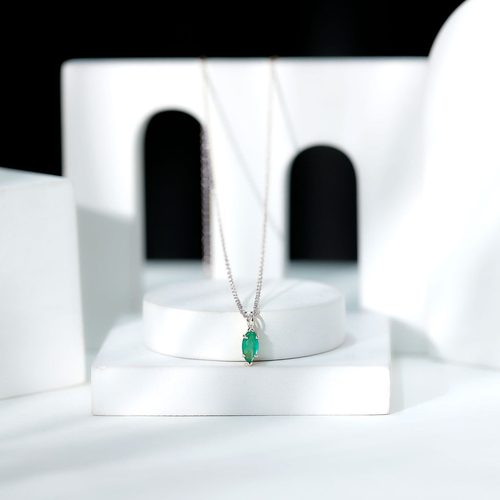 Emerald Pendant Necklace - Marquise Cut Solitaire Green Gemstone Jewelry Gift