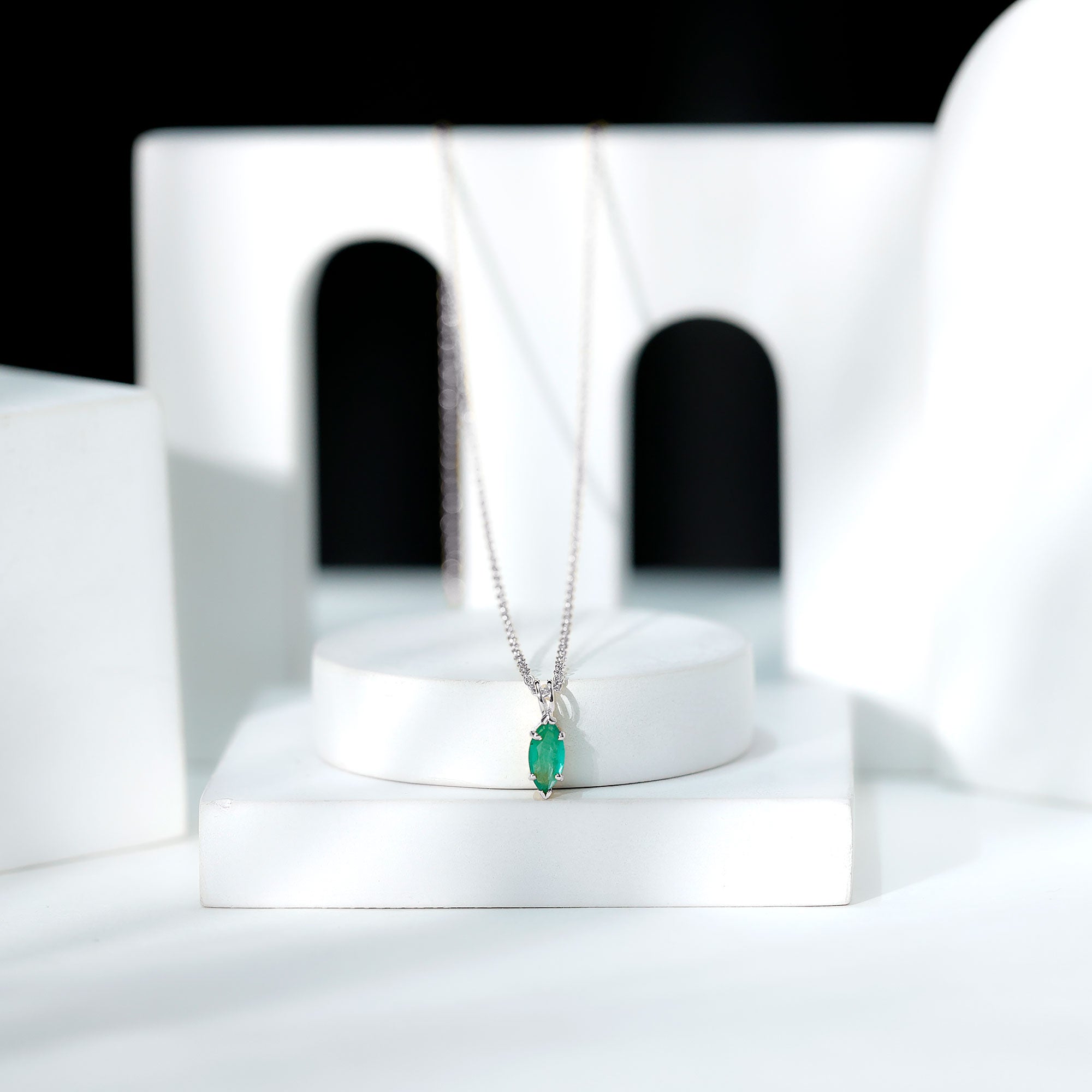 Emerald Pendant Necklace - Marquise Cut Solitaire Green Gemstone Jewelry Gift