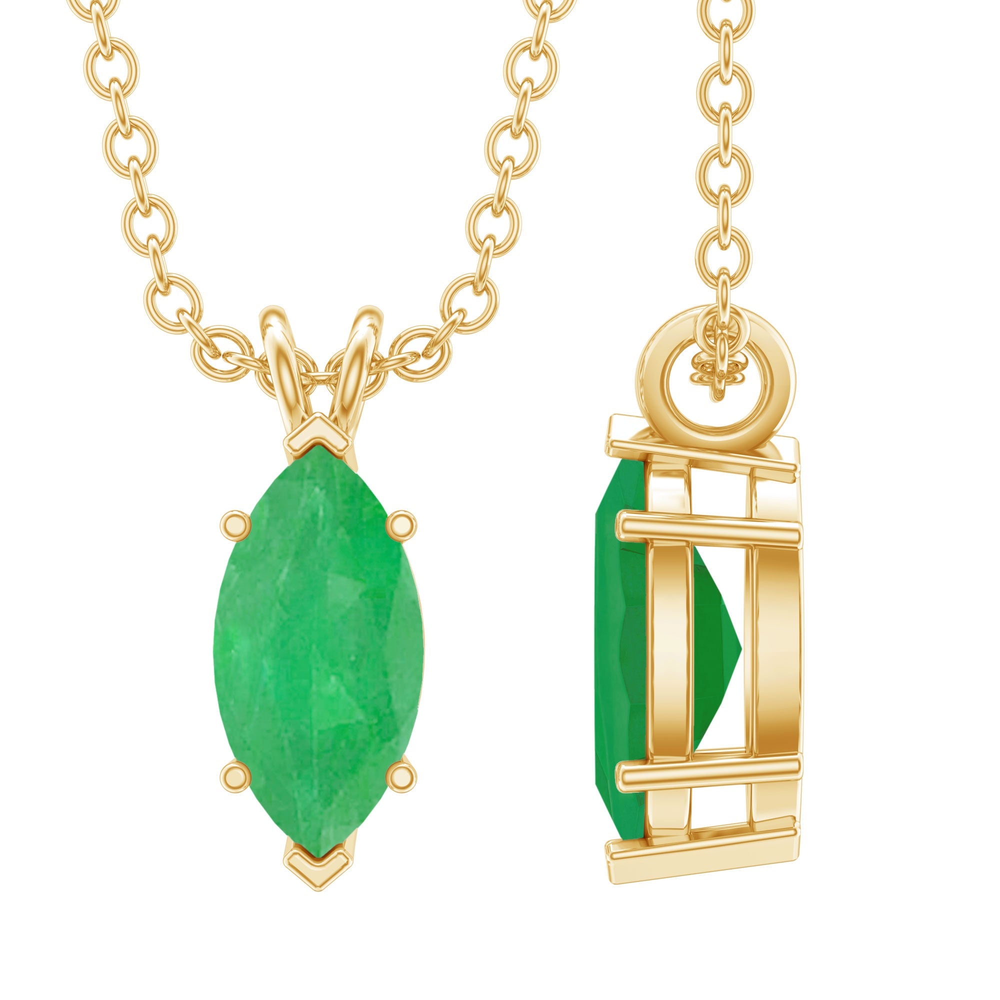 Emerald Pendant Necklace - Marquise Cut Solitaire Green Gemstone Jewelry Gift