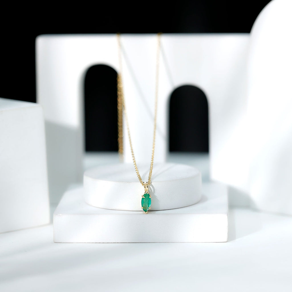 Emerald Pendant Necklace - Marquise Cut Solitaire Green Gemstone Jewelry Gift