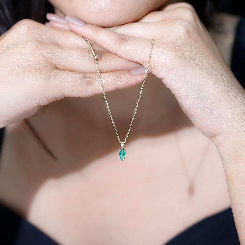 Emerald Pendant Necklace - Marquise Cut Solitaire Green Gemstone Jewelry Gift