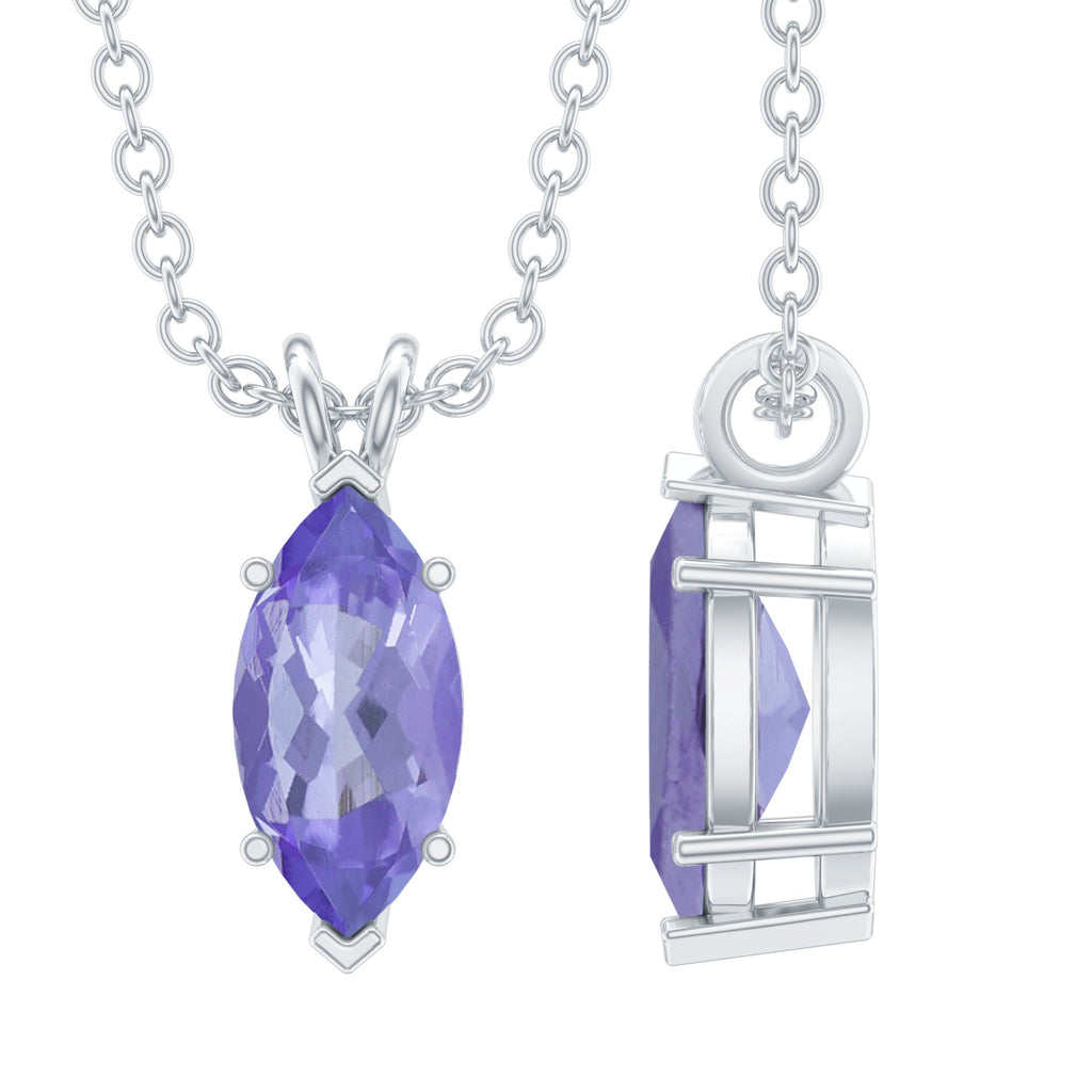 Marquise Tanzanite Pendant – 0.6 Carat Solitaire Necklace with Adjustable Silver Chain