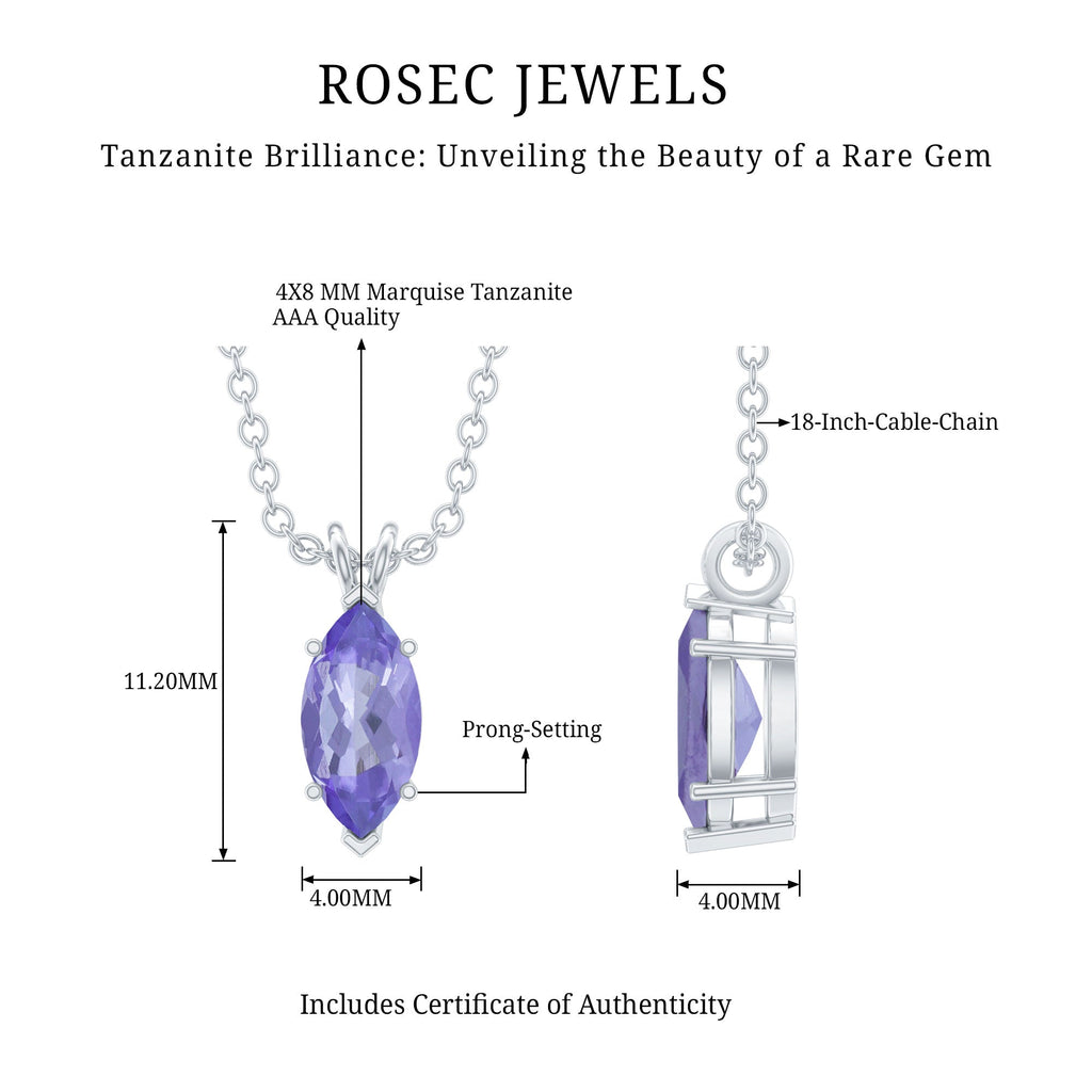 Marquise Tanzanite Pendant – 0.6 Carat Solitaire Necklace with Adjustable Silver Chain