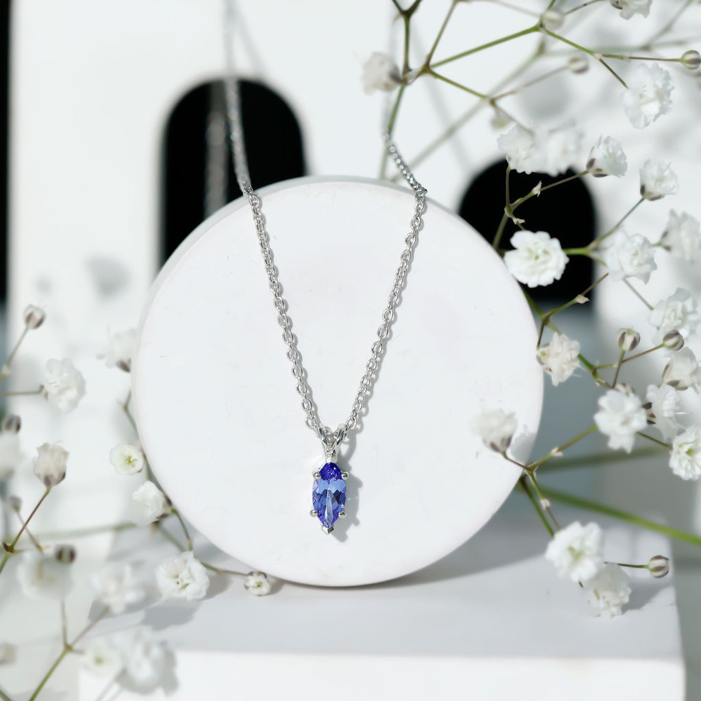 Marquise Tanzanite Pendant – 0.6 Carat Solitaire Necklace with Adjustable Silver Chain