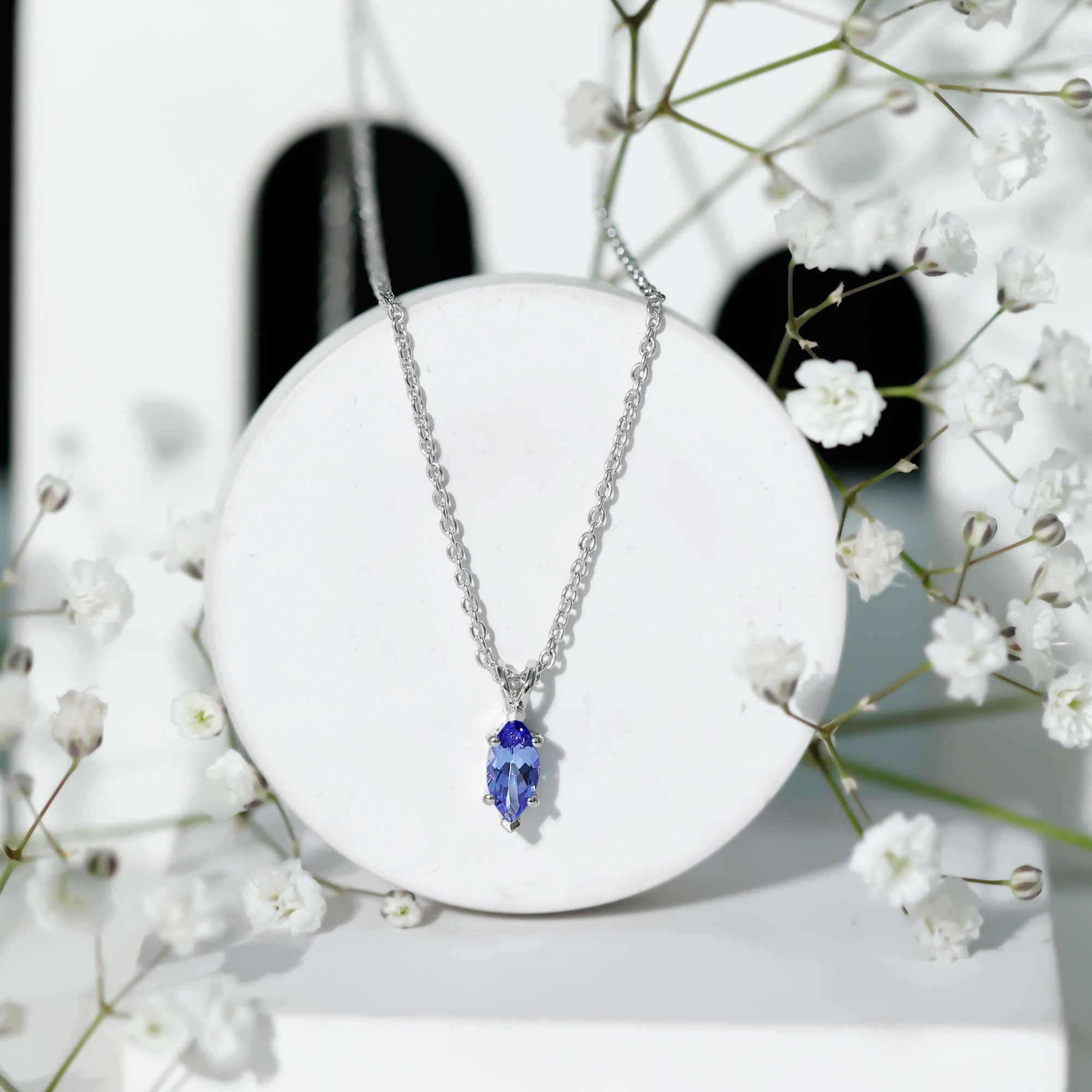 Marquise Tanzanite Pendant – 0.6 Carat Solitaire Necklace with Adjustable Silver Chain