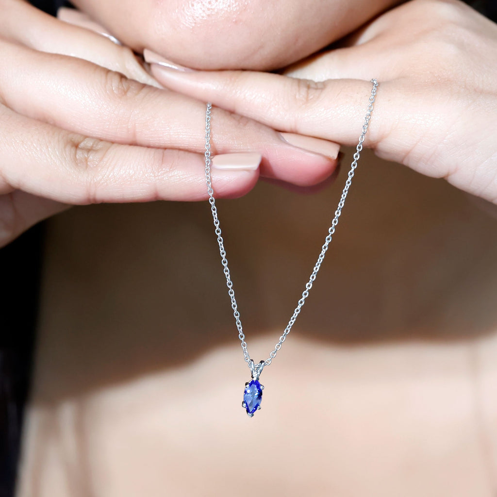 Marquise Tanzanite Pendant – 0.6 Carat Solitaire Necklace with Adjustable Silver Chain