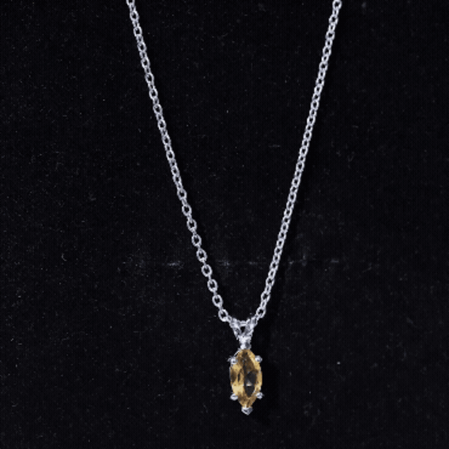 Citrine Solitaire Necklace – 4X8 MM Marquise Cut Pendant | Silver Chain Jewelry