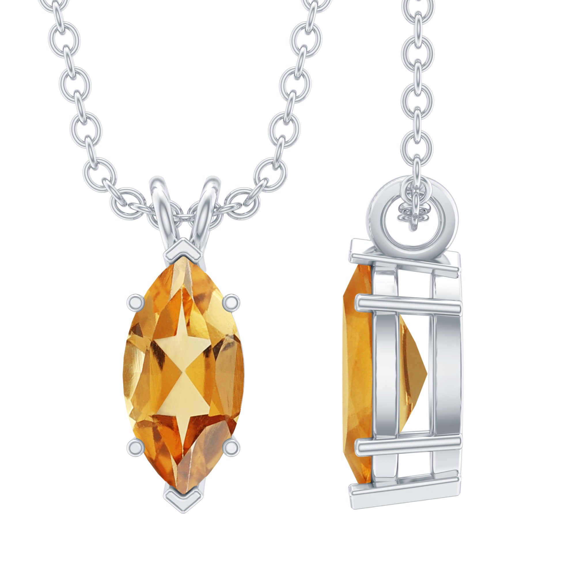 Citrine Solitaire Necklace – 4X8 MM Marquise Cut Pendant | Silver Chain Jewelry