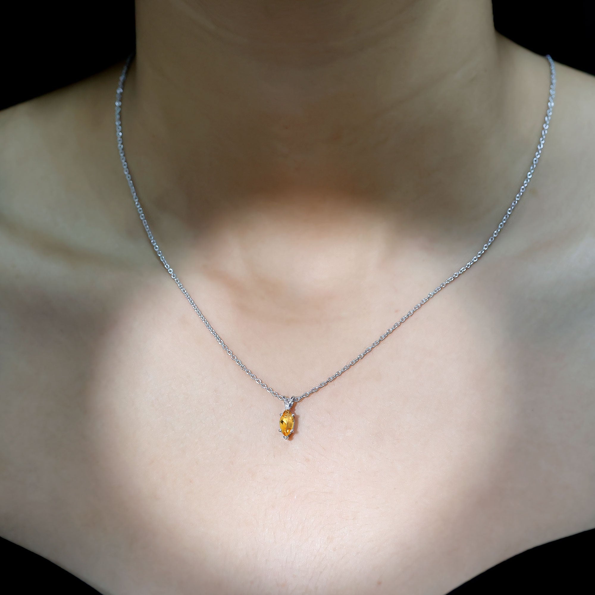 Citrine Solitaire Necklace – 4X8 MM Marquise Cut Pendant | Silver Chain Jewelry