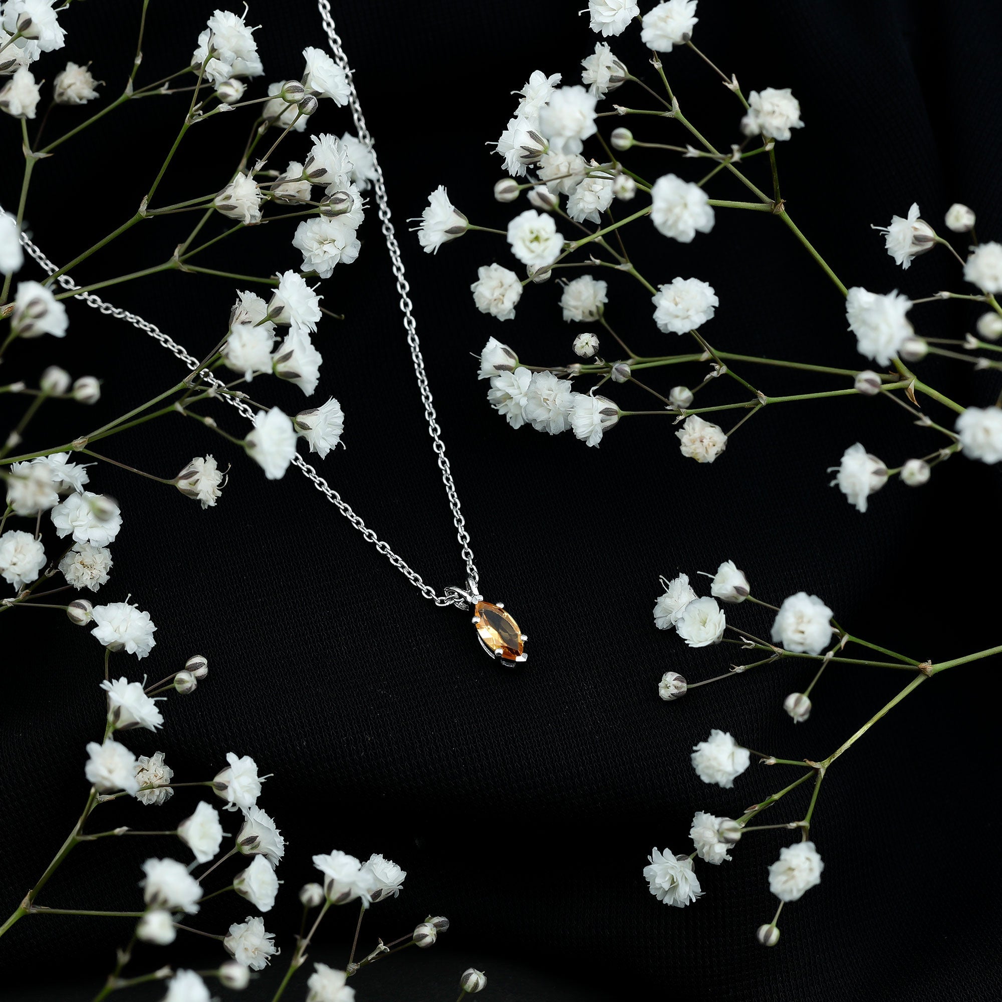 Citrine Solitaire Necklace – 4X8 MM Marquise Cut Pendant | Silver Chain Jewelry