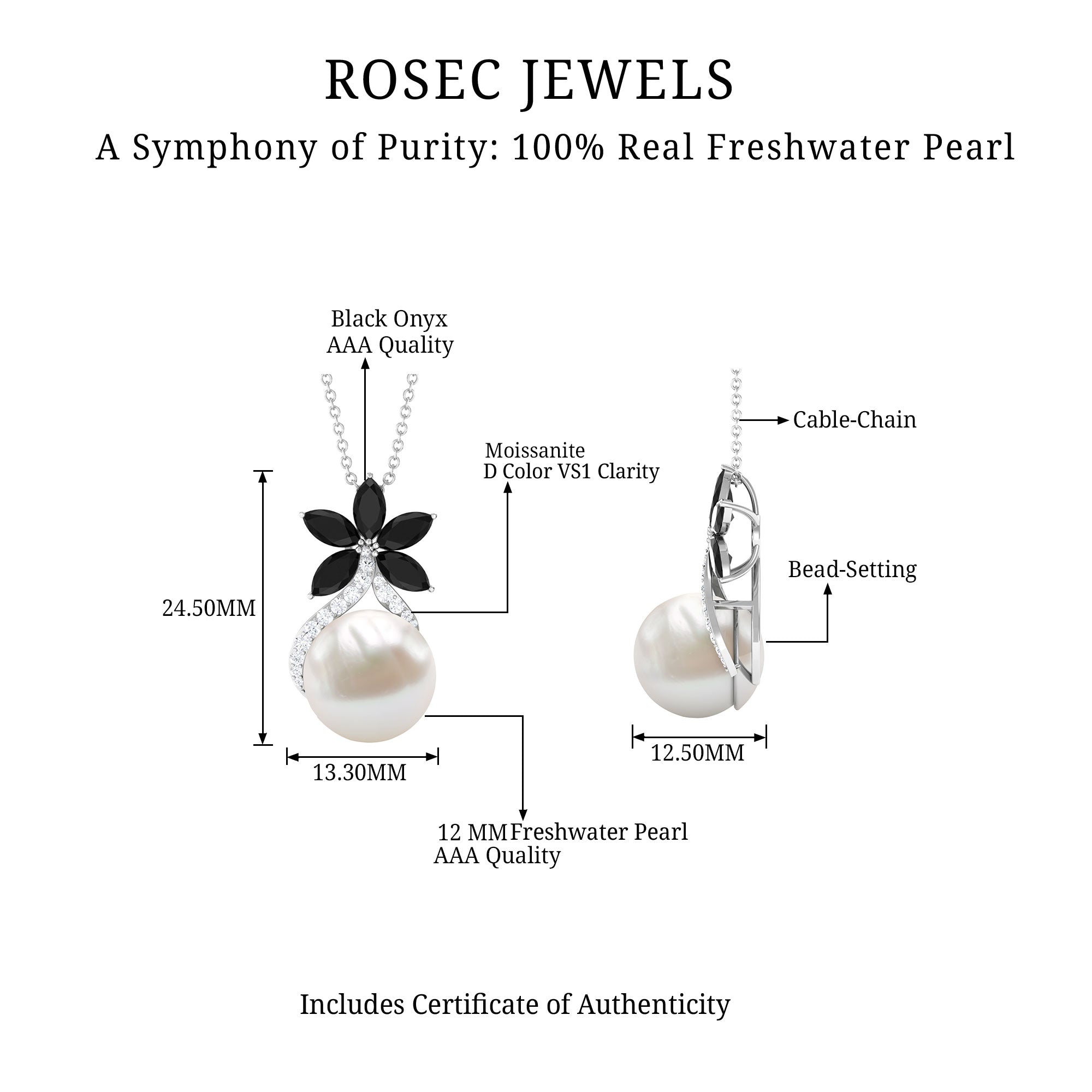 Natural Freshwater Pearl Designer Necklace with Black Onyx