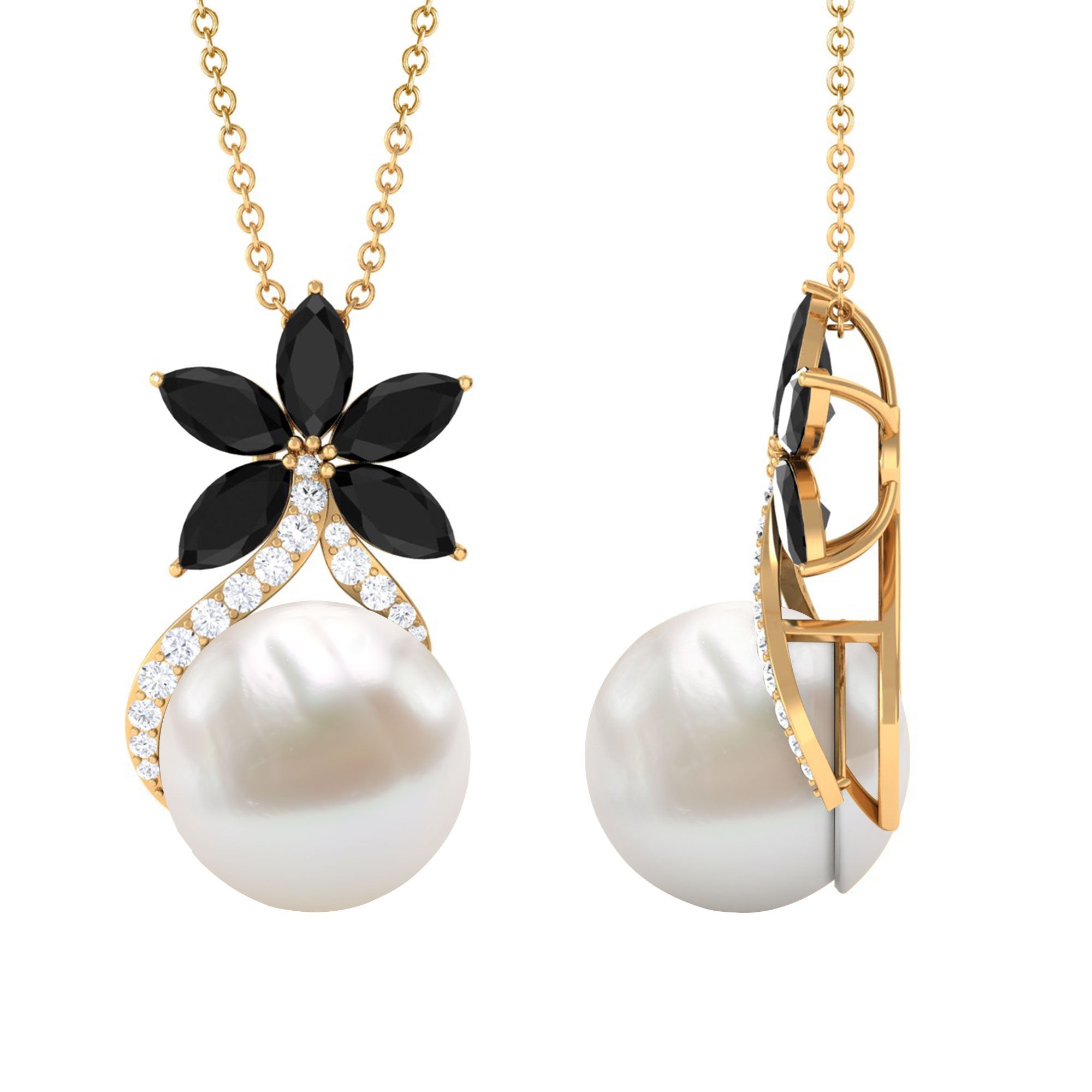 Natural Freshwater Pearl Designer Necklace with Black Onyx