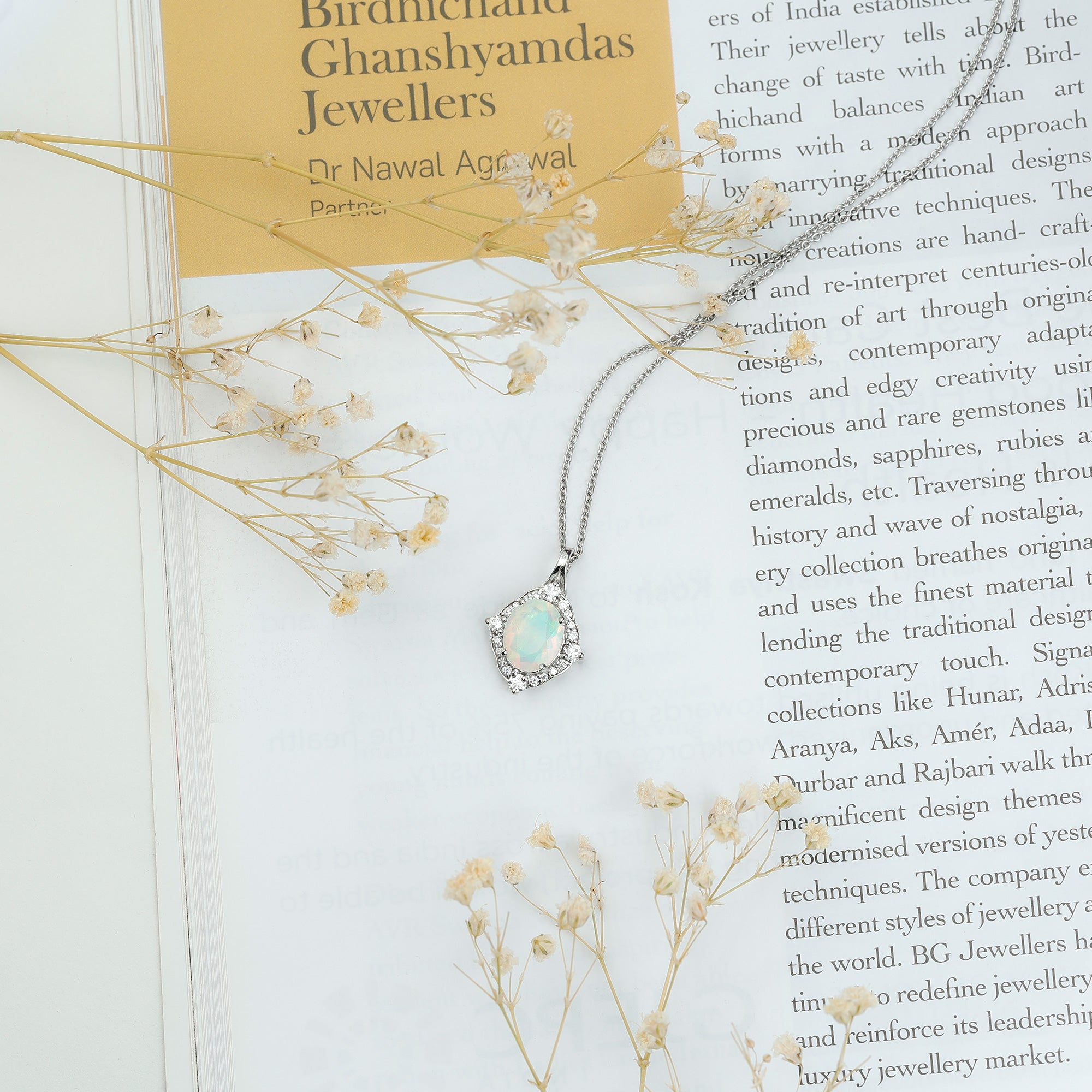 1.3 Carat Oval Cut Rainbow Opal Art Deco Necklace with Moissanite Halo