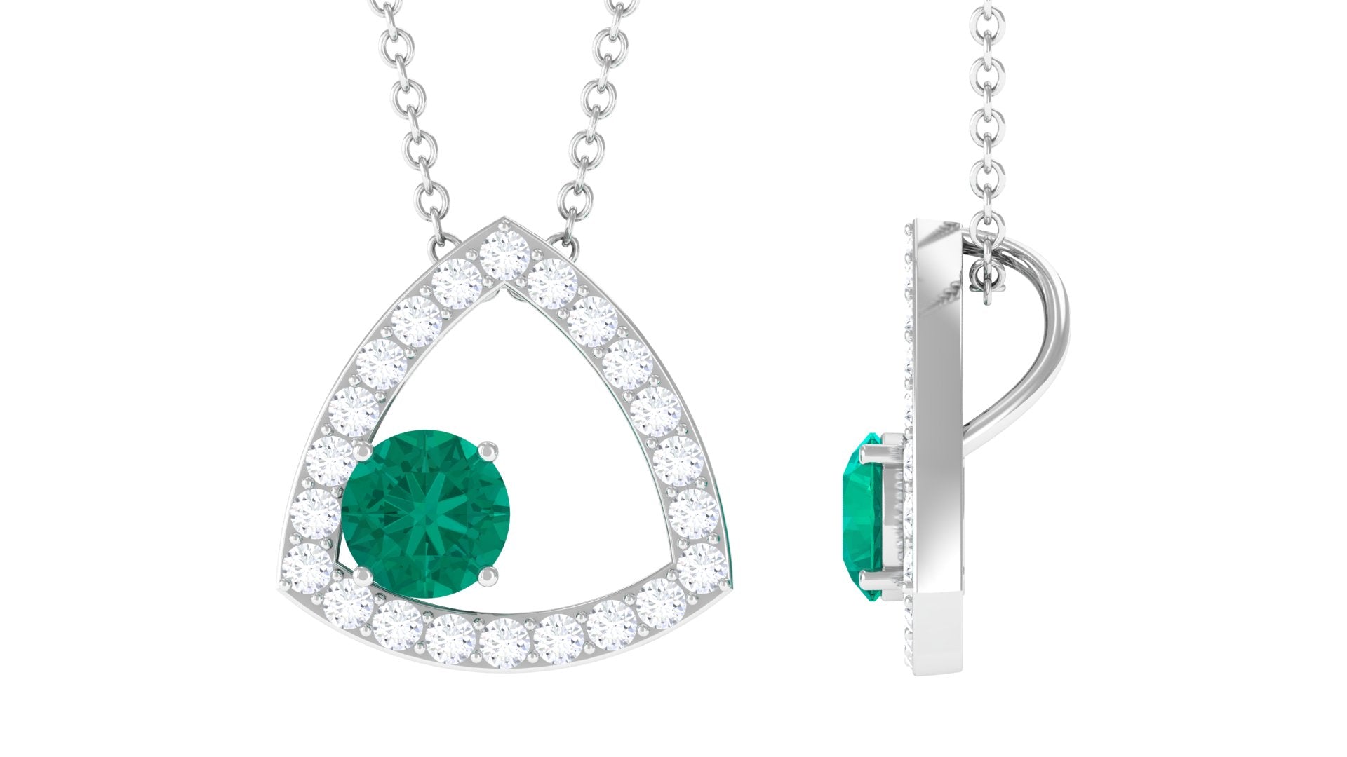 Emerald Pendant Necklace – Natural AAA Quality Green Gemstone with Diamond Triangle