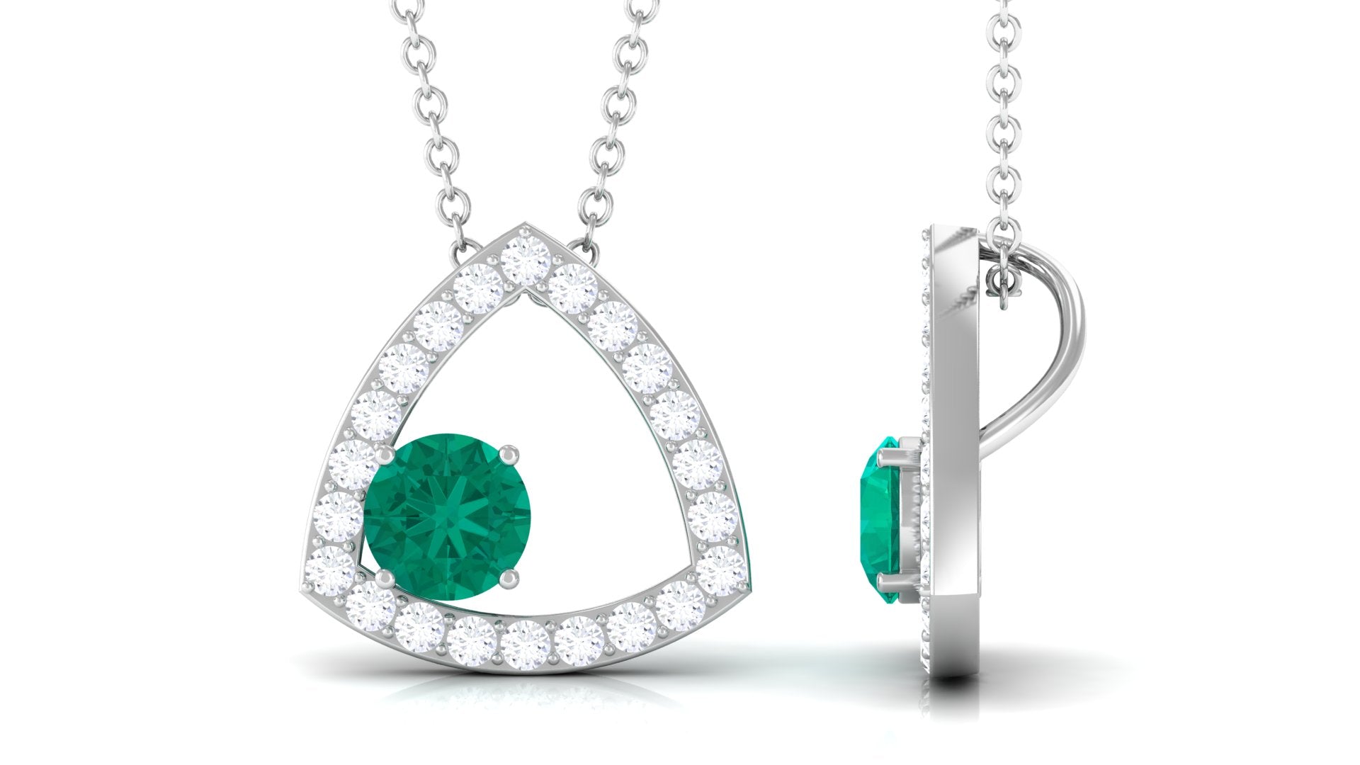 Emerald Pendant Necklace – Natural AAA Quality Green Gemstone with Diamond Triangle