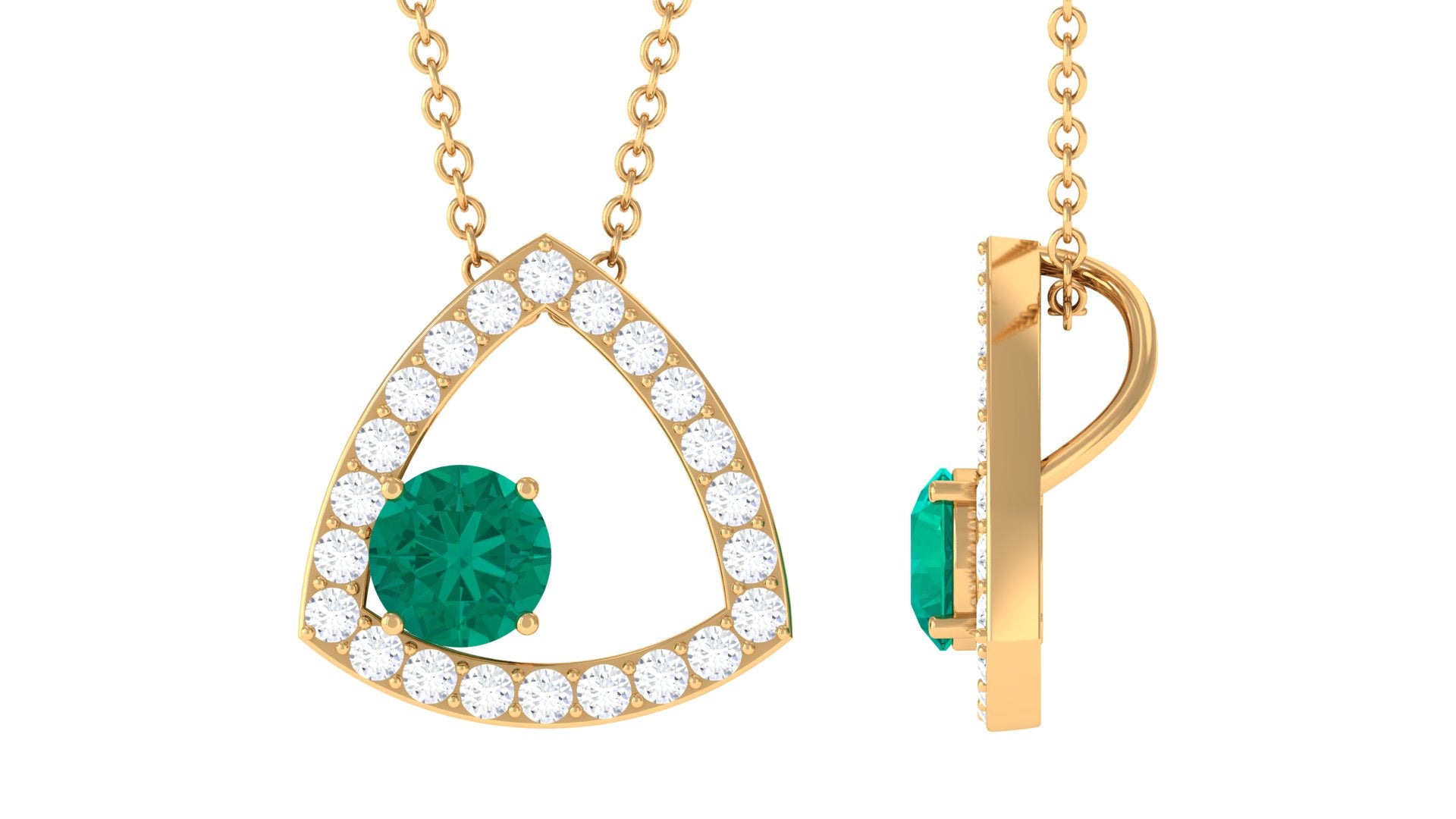 Emerald Pendant Necklace – Natural AAA Quality Green Gemstone with Diamond Triangle