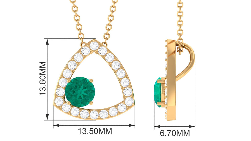 Emerald Pendant Necklace – Natural AAA Quality Green Gemstone with Diamond Triangle