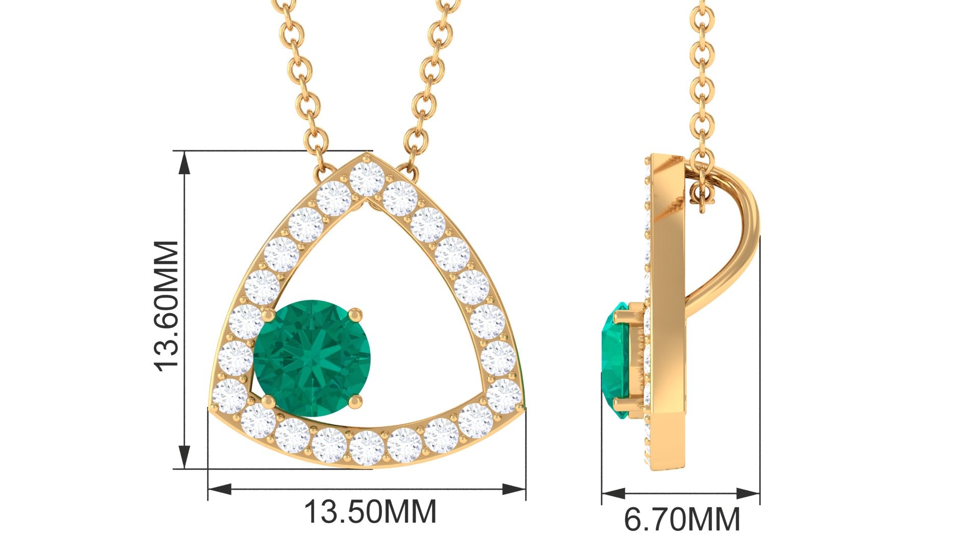 Emerald Pendant Necklace – Natural AAA Quality Green Gemstone with Diamond Triangle