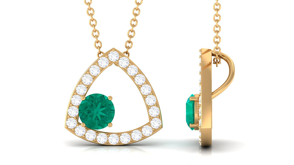 Emerald Pendant Necklace – Natural AAA Quality Green Gemstone with Diamond Triangle
