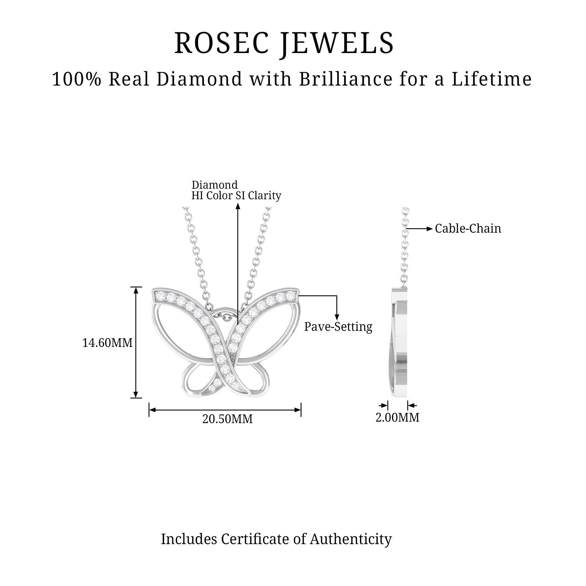 Diamond Butterfly Necklace – Dainty Butterfly Pendant for Women | Pave Setting Diamonds