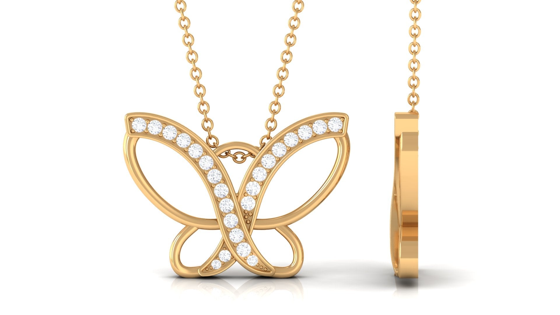 Diamond Butterfly Necklace – Dainty Butterfly Pendant for Women | Pave Setting Diamonds