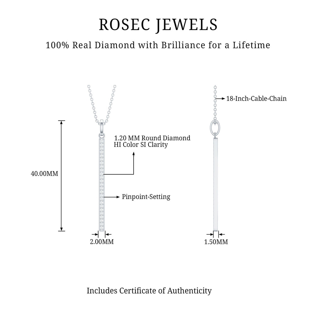 Diamond Bar Necklace – Round Cut Diamond Pendant, Minimalist Vertical Jewelry