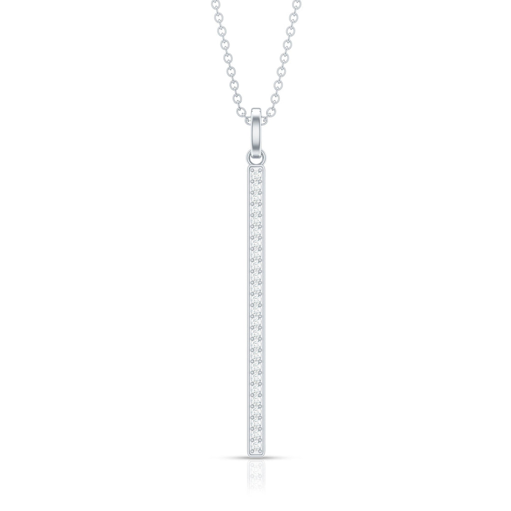 Diamond Bar Necklace – Round Cut Diamond Pendant, Minimalist Vertical Jewelry