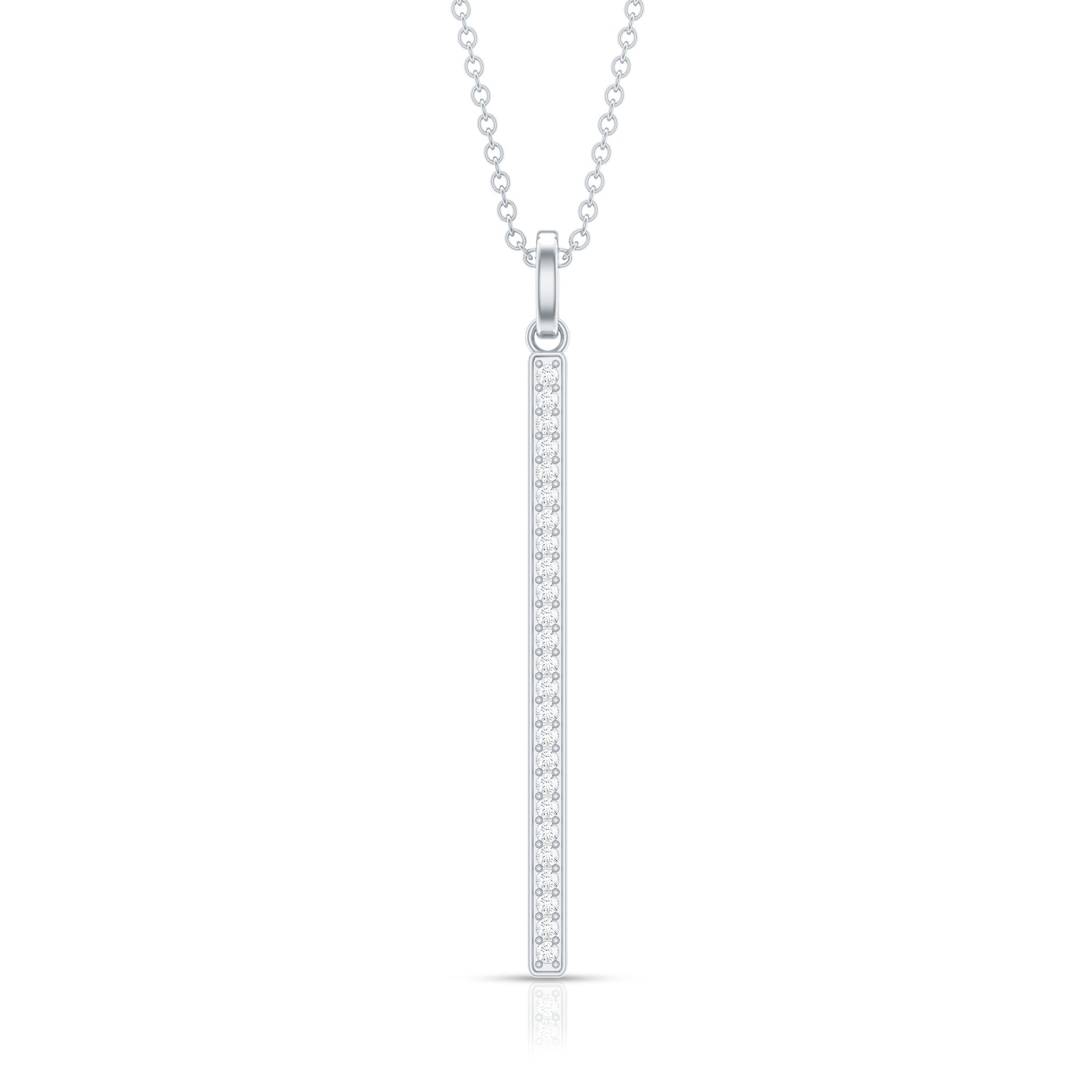 Diamond Bar Necklace – Round Cut Diamond Pendant, Minimalist Vertical Jewelry