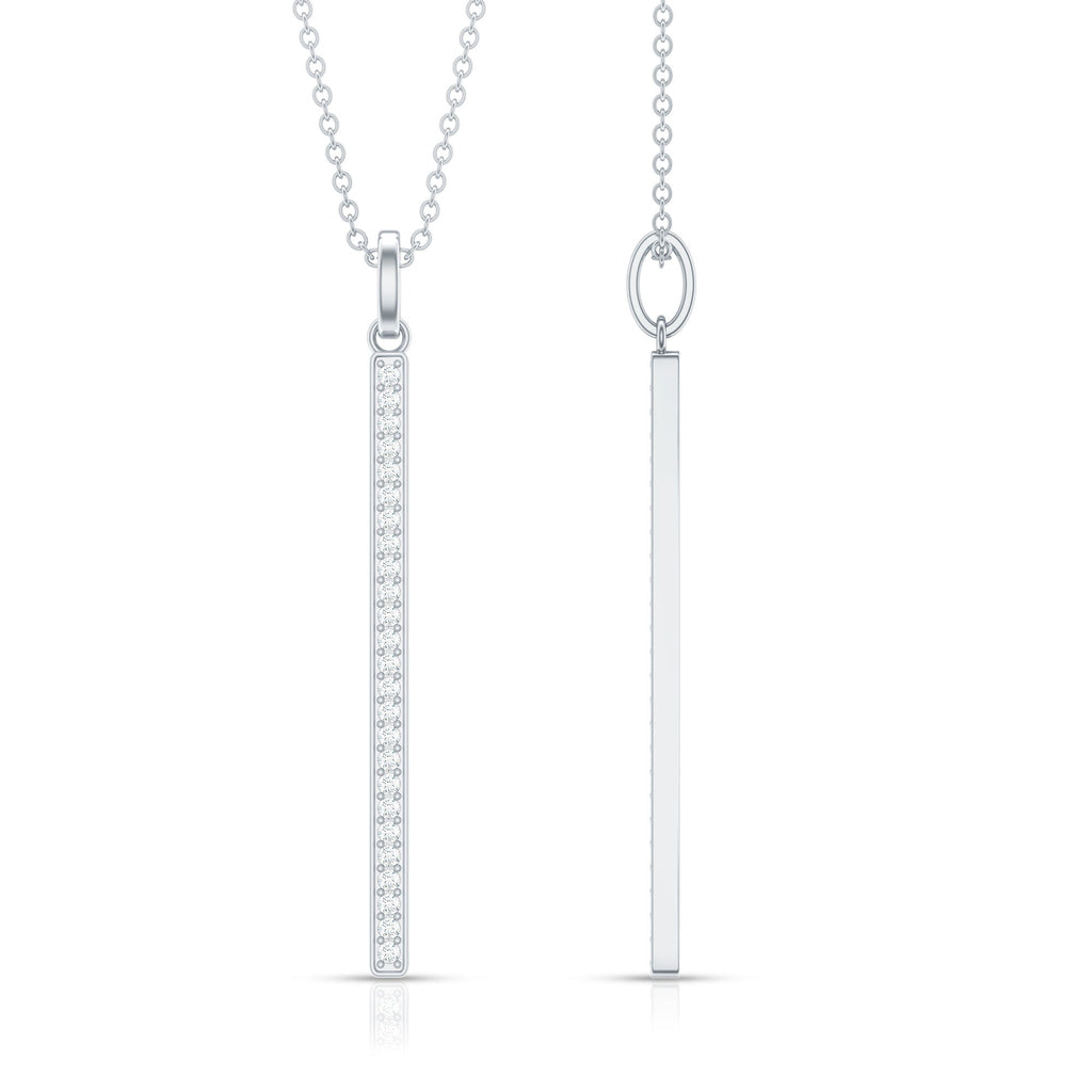 Diamond Bar Necklace – Round Cut Diamond Pendant, Minimalist Vertical Jewelry