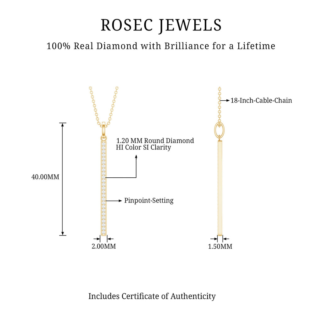 Diamond Bar Necklace – Round Cut Diamond Pendant, Minimalist Vertical Jewelry