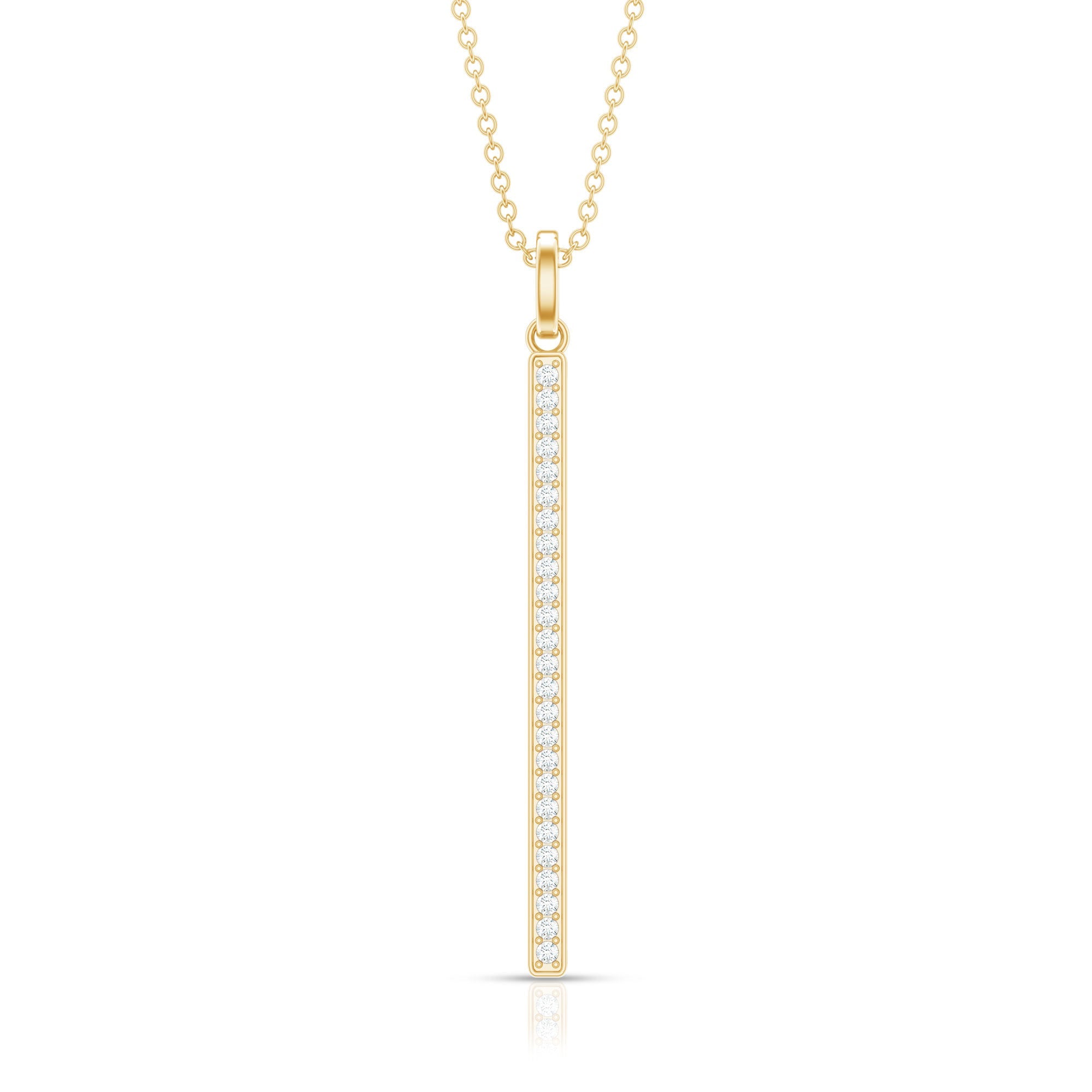 Diamond Bar Necklace – Round Cut Diamond Pendant, Minimalist Vertical Jewelry