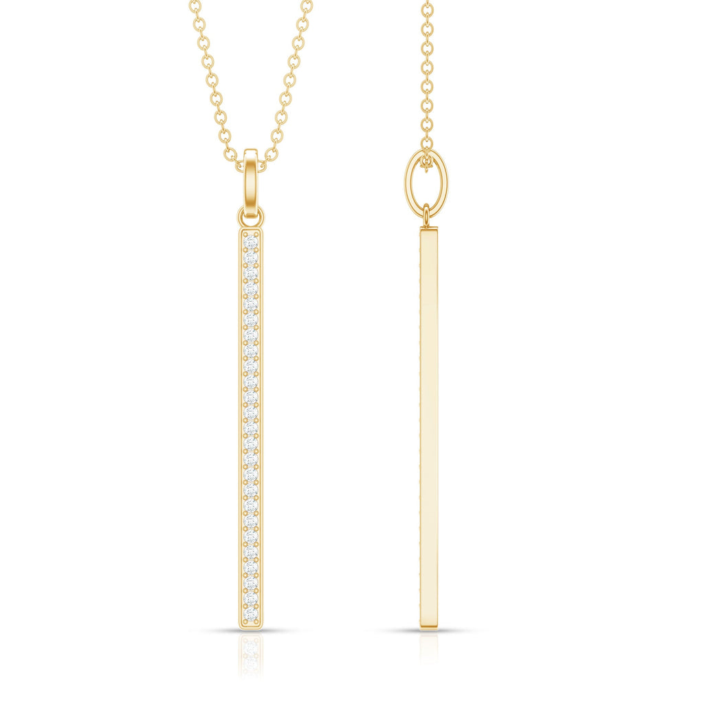 Diamond Bar Necklace – Round Cut Diamond Pendant, Minimalist Vertical Jewelry