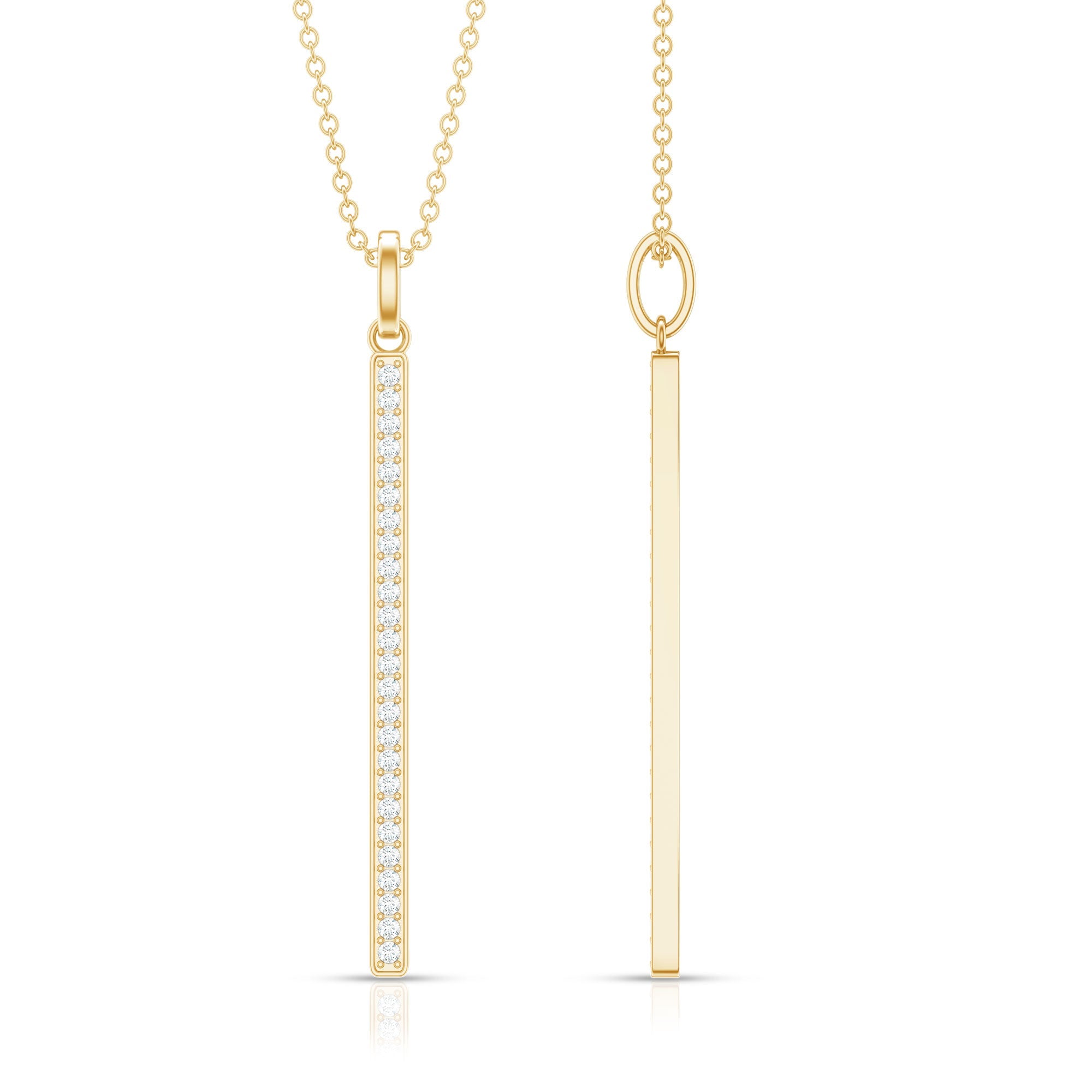 Diamond Bar Necklace – Round Cut Diamond Pendant, Minimalist Vertical Jewelry