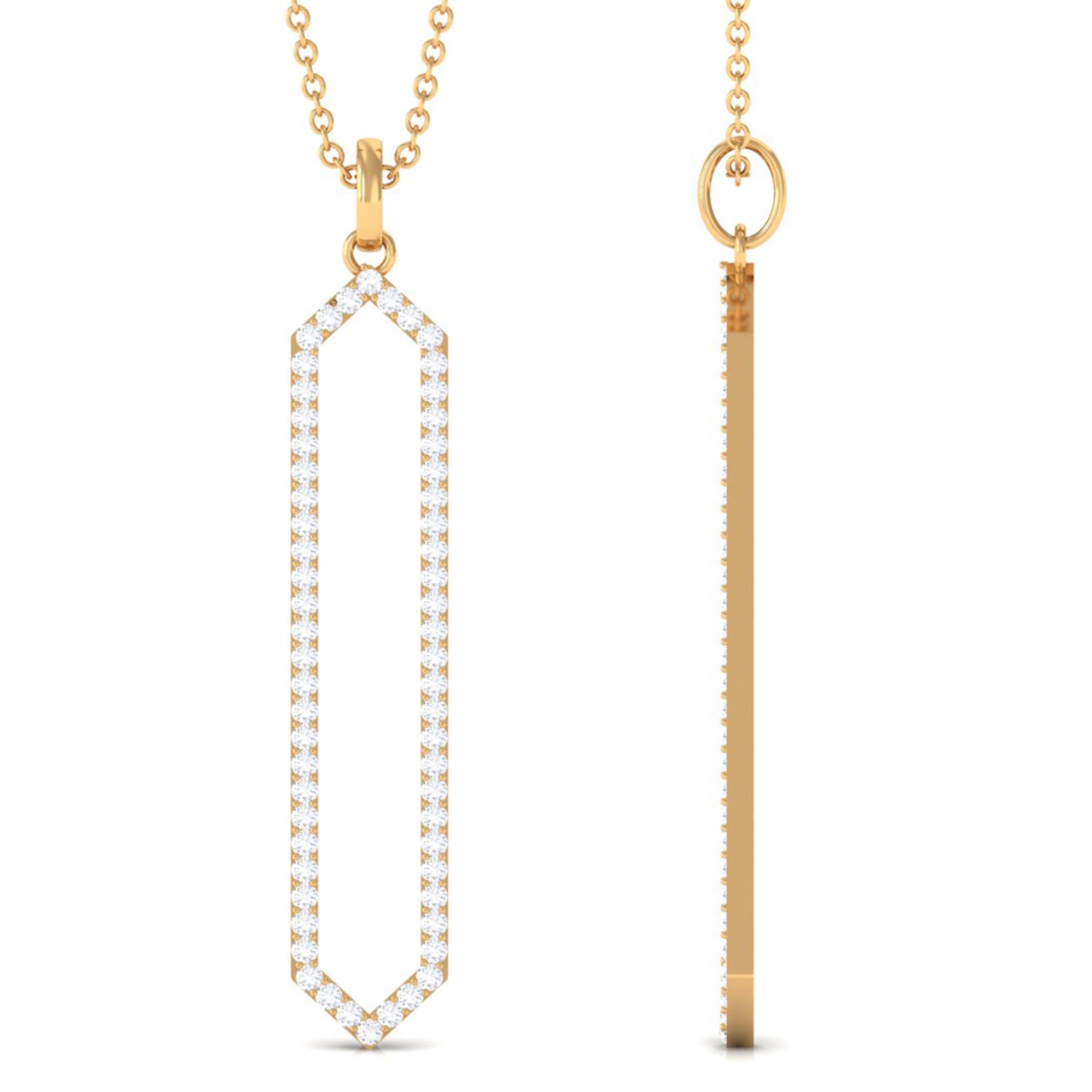 Diamond Geometric Necklace - Modern Hexagon Pendant With Round Brilliant Cut