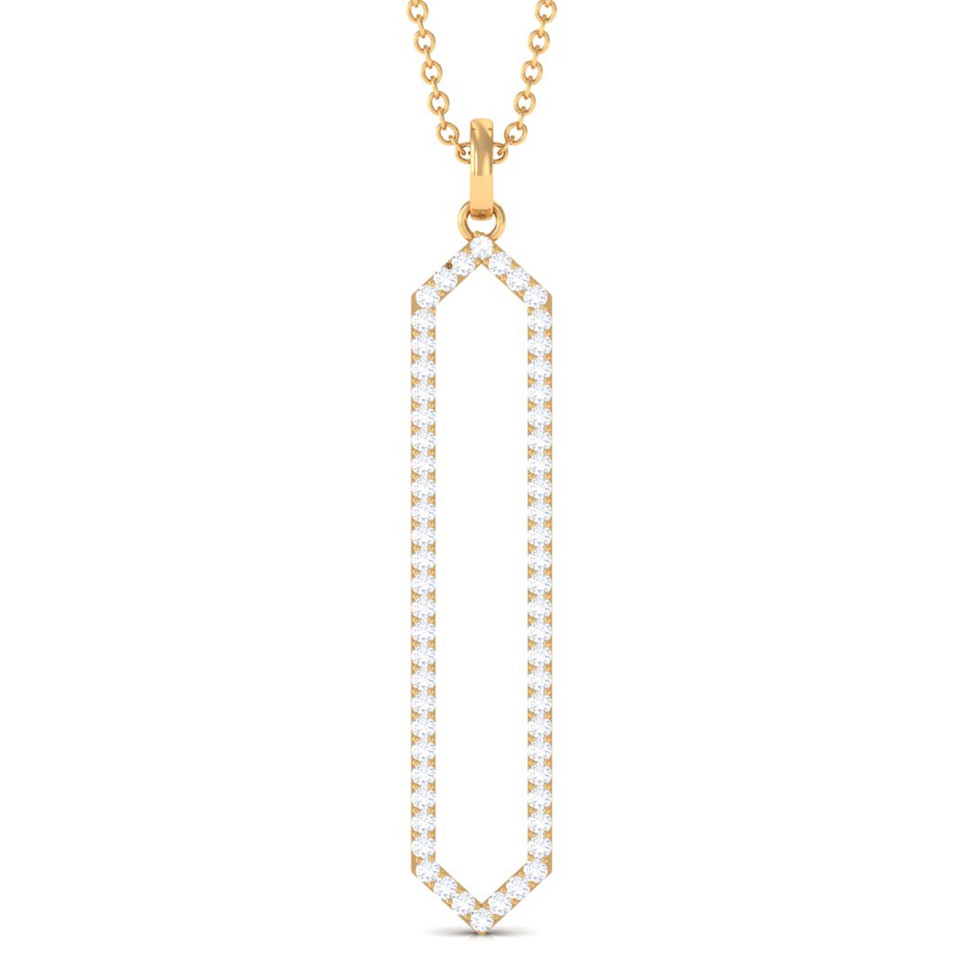 Diamond Geometric Necklace - Modern Hexagon Pendant With Round Brilliant Cut