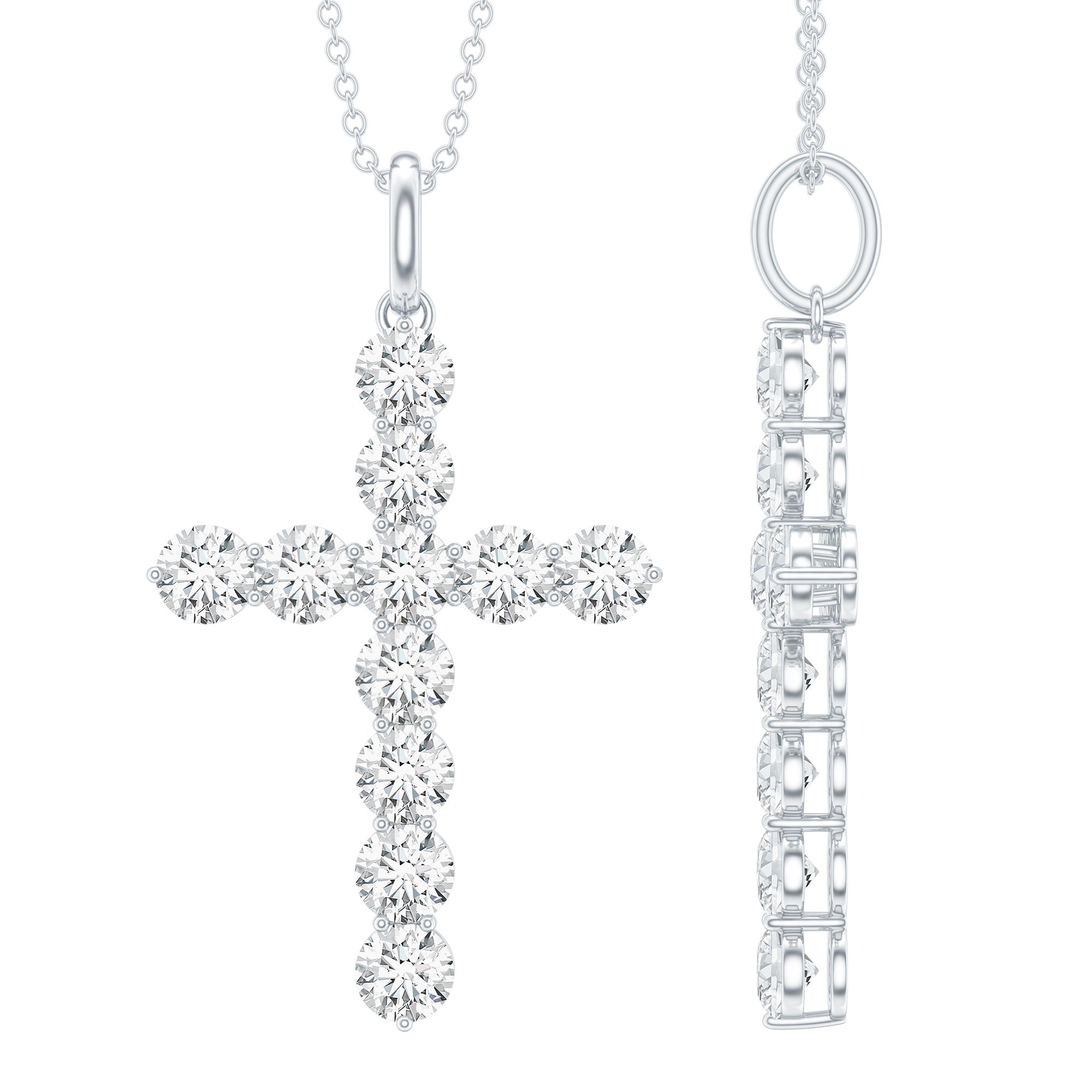 Moissanite Cross Pendant | Round Moissanite Stone - Prong Setting Necklace